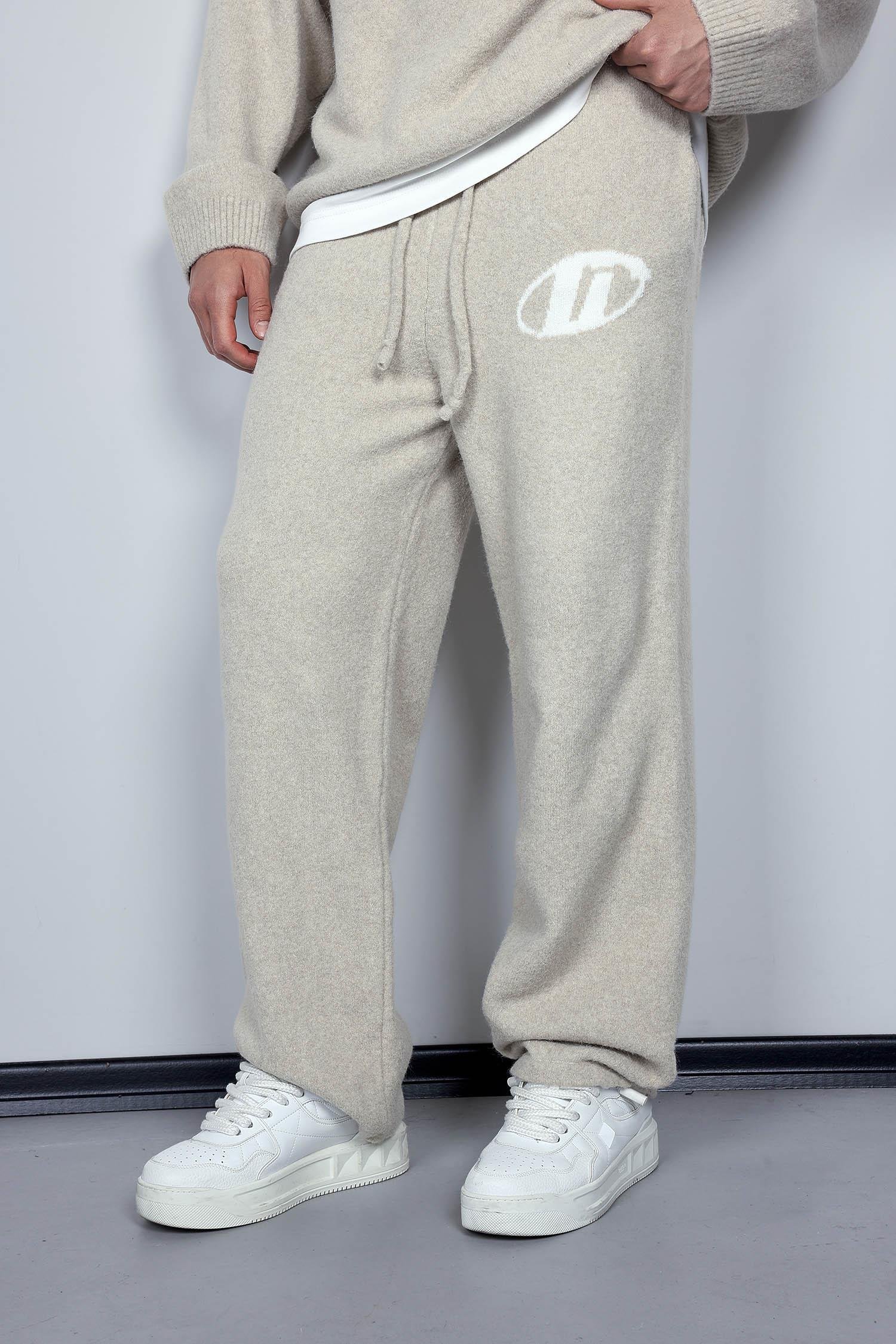 Erkek Oversize Logo Detaylı Tüylü Jogger Pantolon Bej