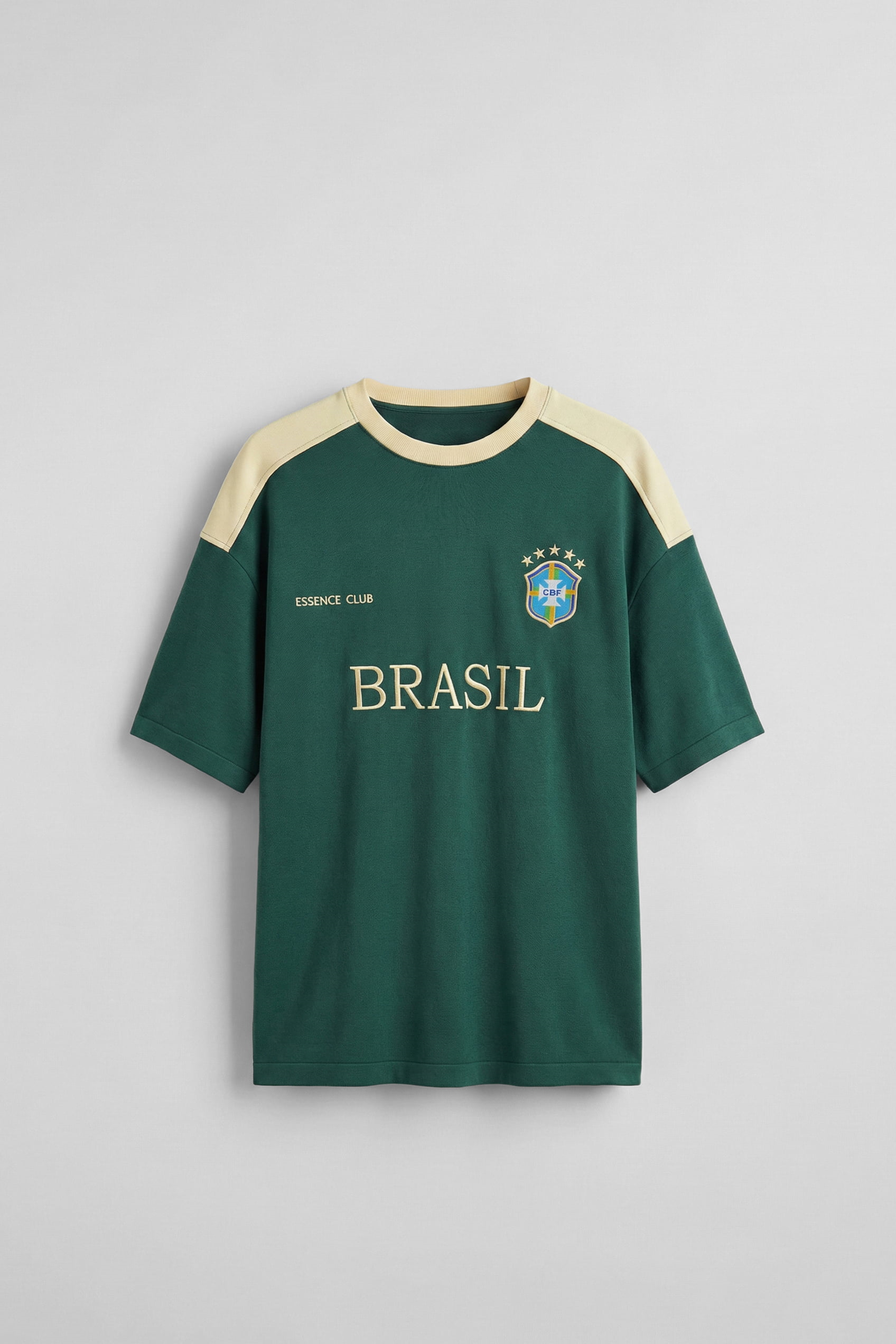 Erkek Oversize Nakışlı Ülke Temalı Forma T-Shirt Yeşil