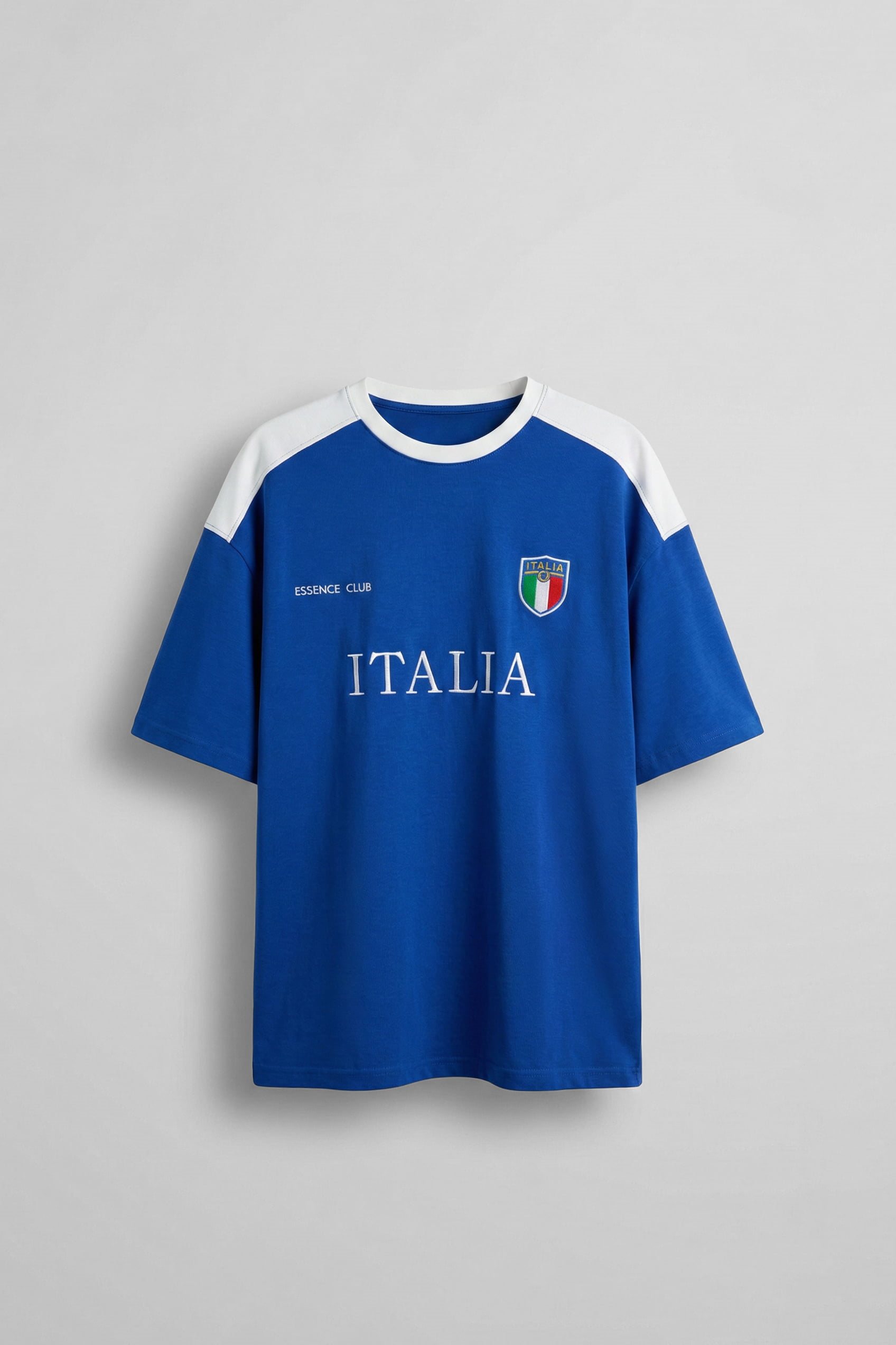 Erkek Oversize Nakışlı Ülke Temalı Forma T-Shirt Saks Mavi