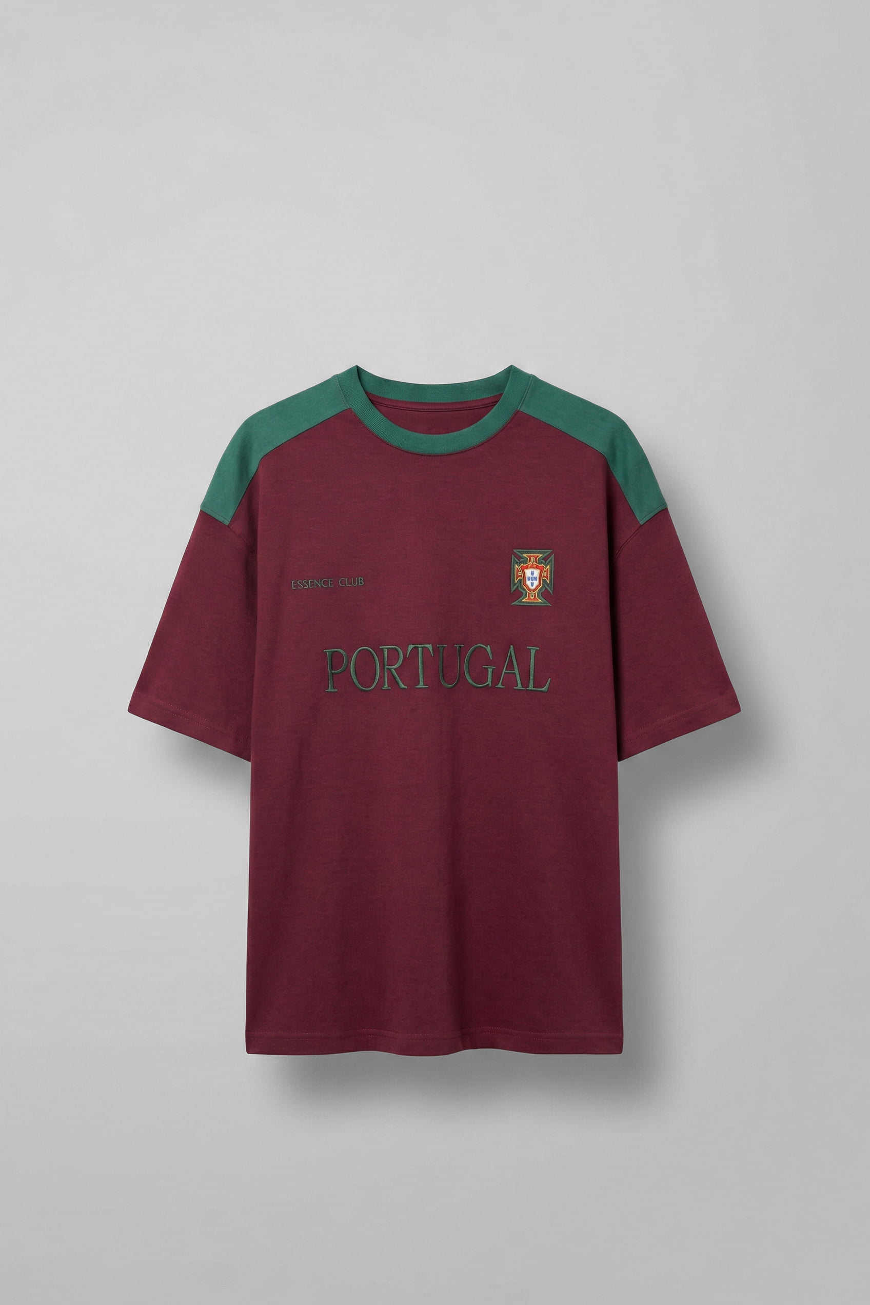 Erkek Oversize Nakışlı Ülke Temalı Forma T-Shirt Bordo