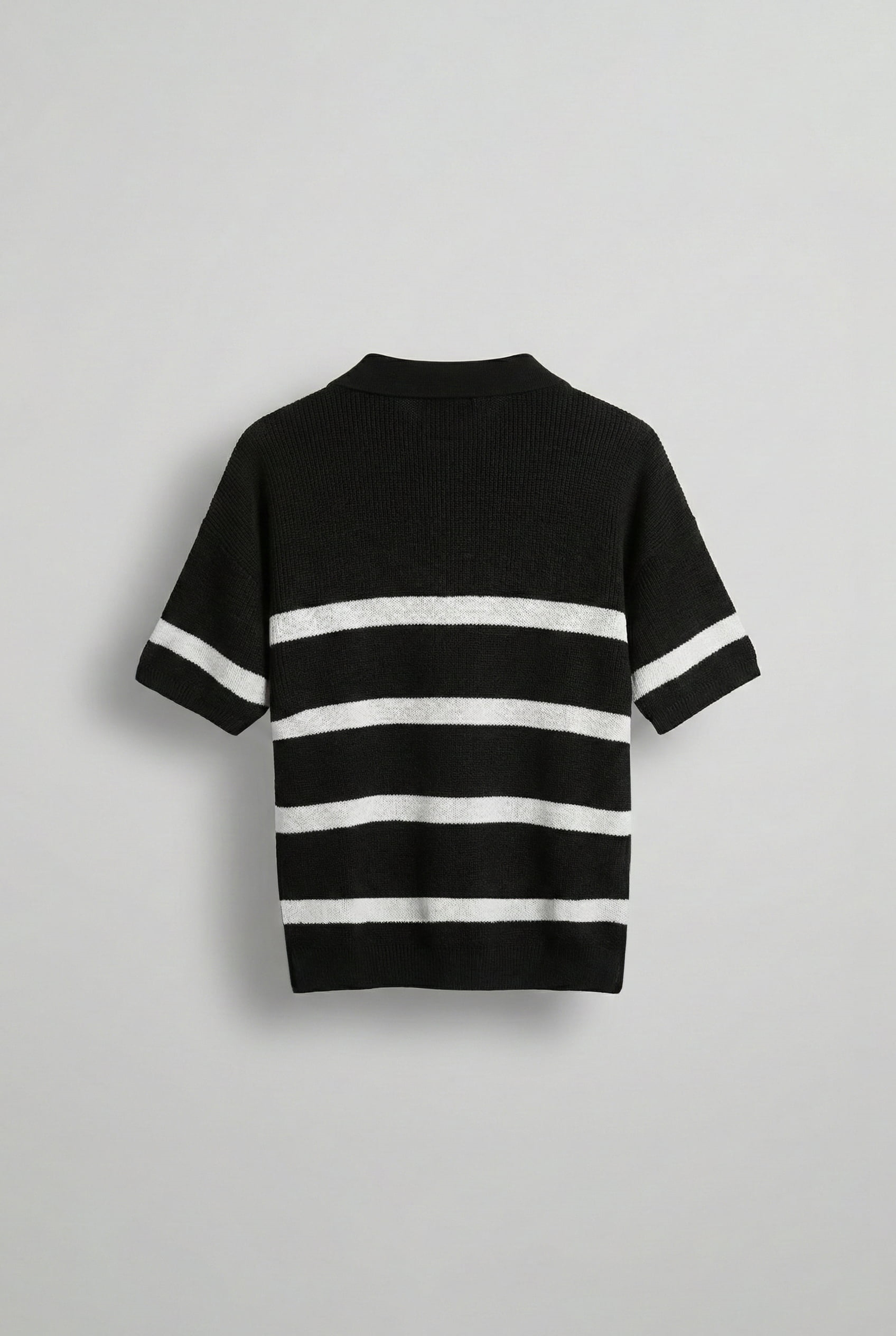 Erkek Oversize Örme Triko Polo Yaka T-Shirt Siyah · 2