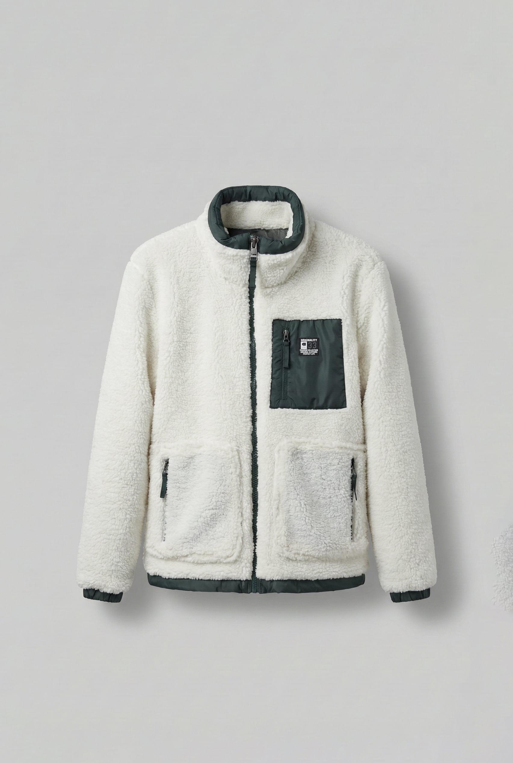Erkek Oversize Peluş Mont Sweatshirt Ceket Beyaz