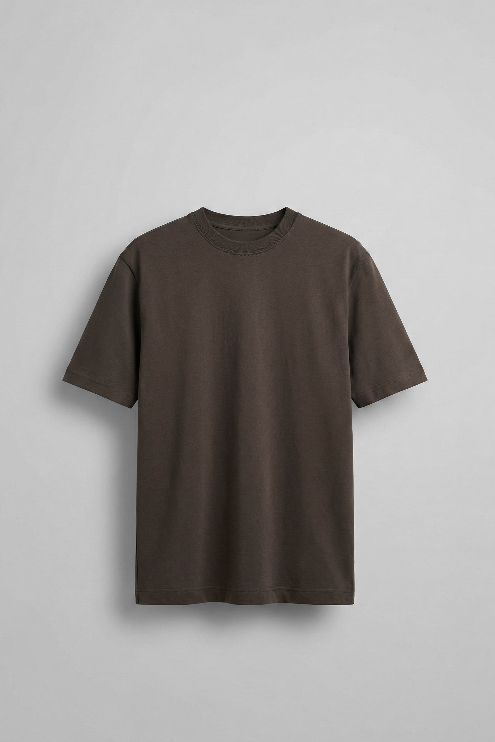 Erkek Oversize Premium Kumaş Gramajlı Basic T-Shirt Kahverengi