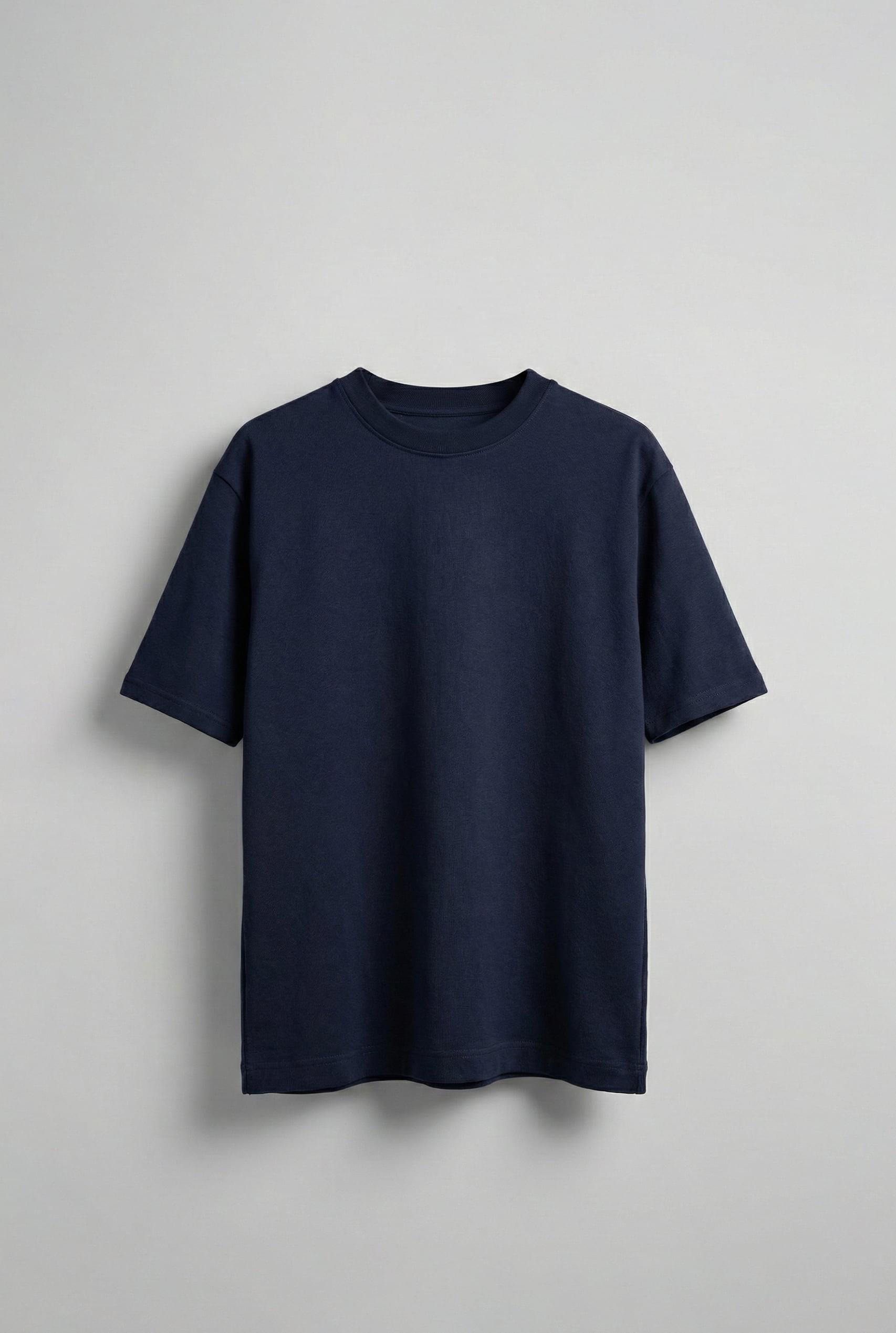 Erkek Oversize Premium Kumaş Gramajlı Basic T-Shirt Lacivert