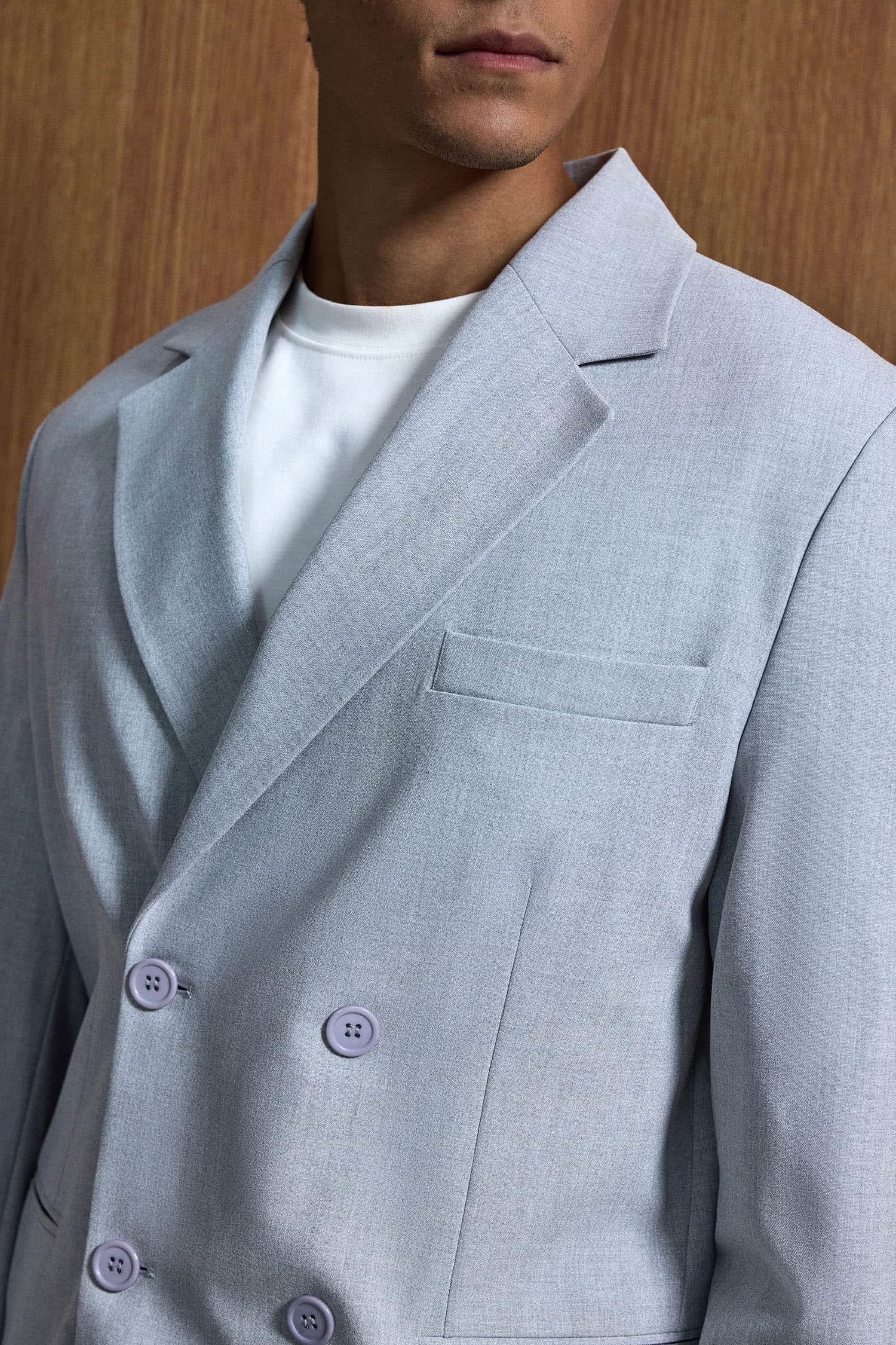 Erkek Oversize Rahat Kalıp Kruvaze Takım Elbise Gri · 3
