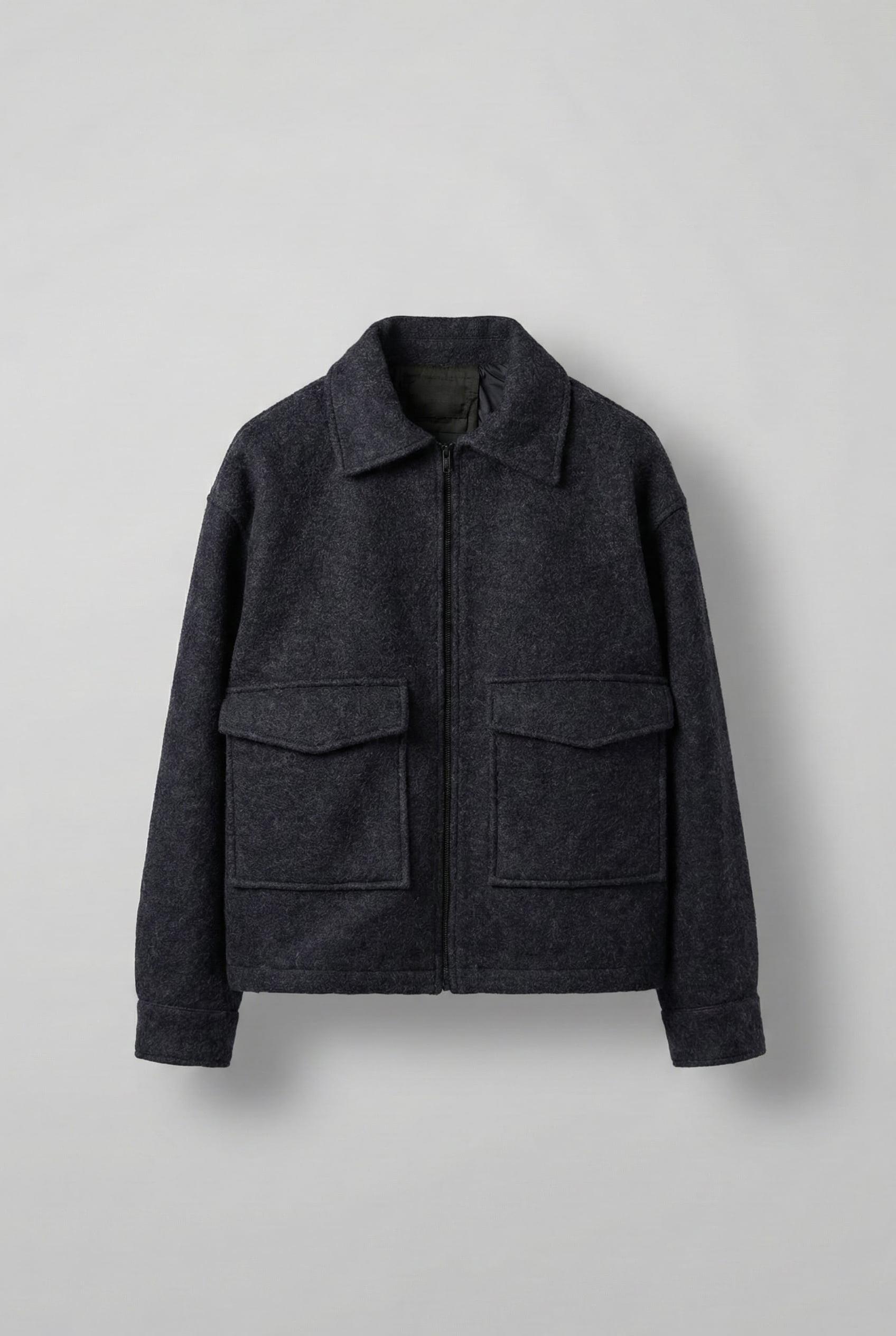 Erkek Oversize Tüylü Kaşe Ceket Lacivert