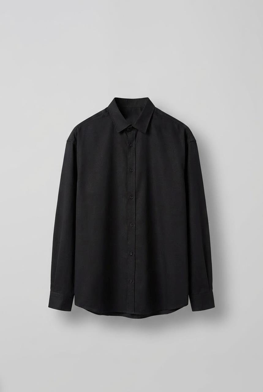 Erkek Oversize Uzun Kollu Basic Gömlek Siyah