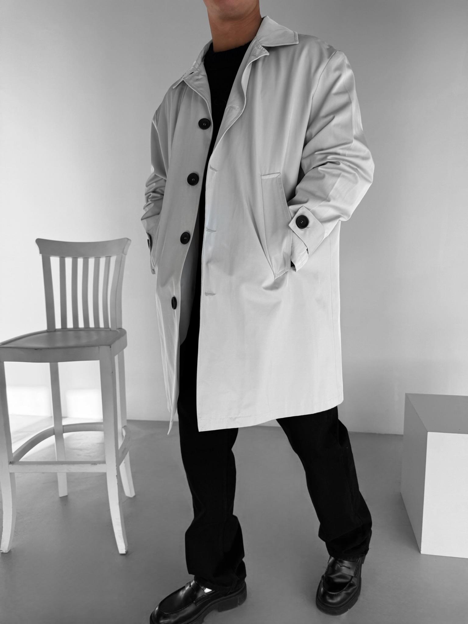 Erkek Oversize Uzun Su Ve Rüzgar Geçirmez Pardesü Trençkot Gri