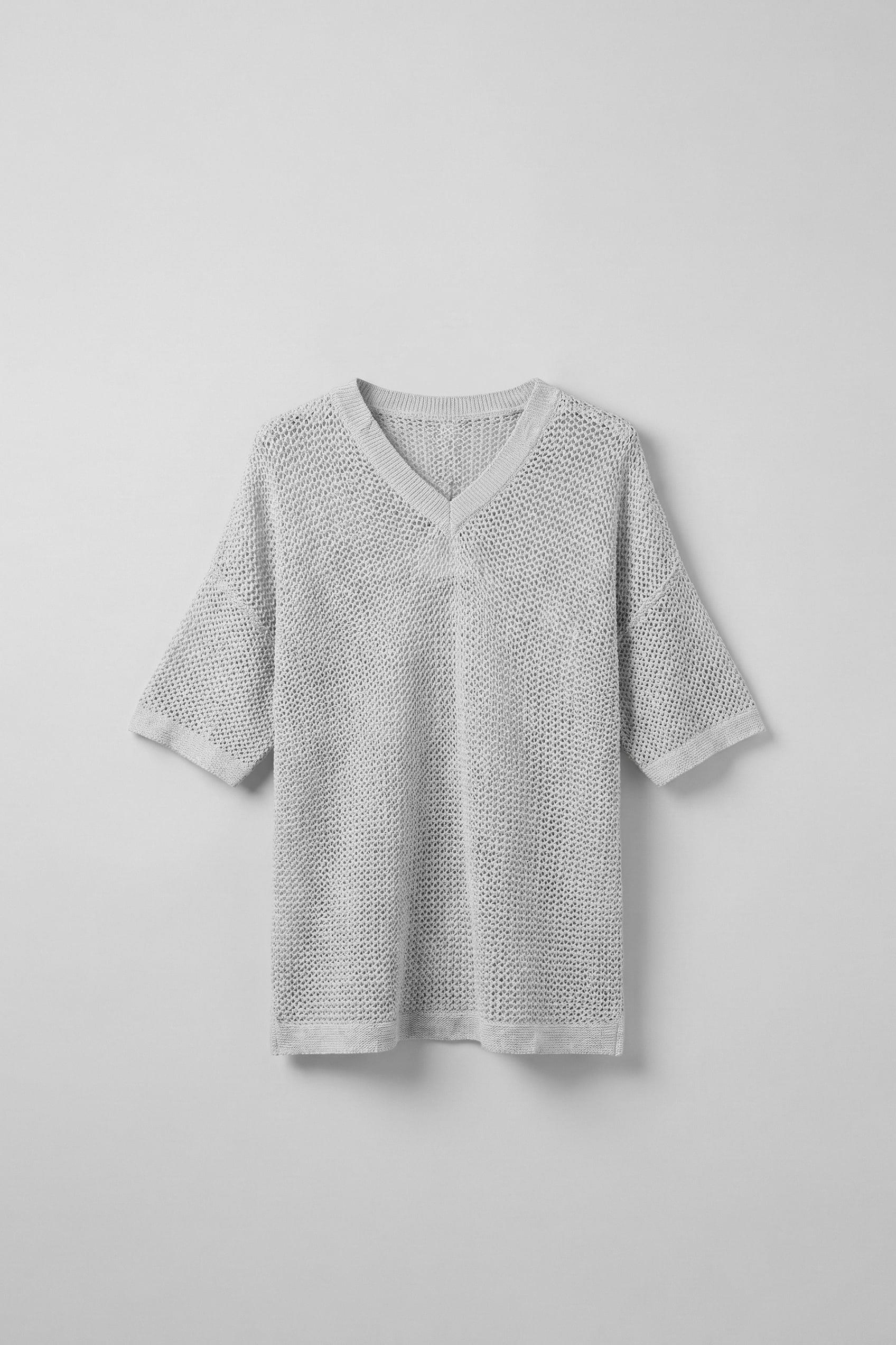 Erkek Oversize V Yaka File T-Shirt Gri