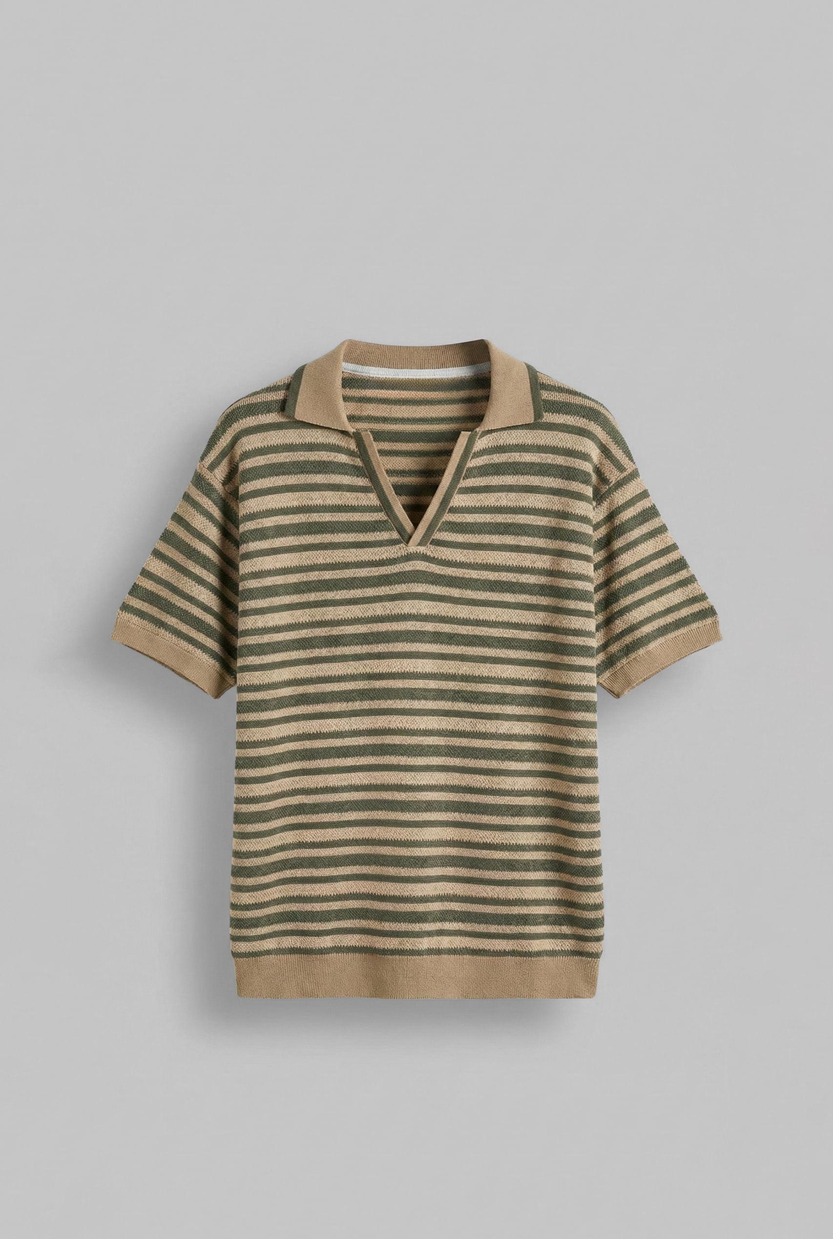 Erkek Oversize Yarım Pat Yaka Fileli Esnek T-Shirt Bej Yeşil