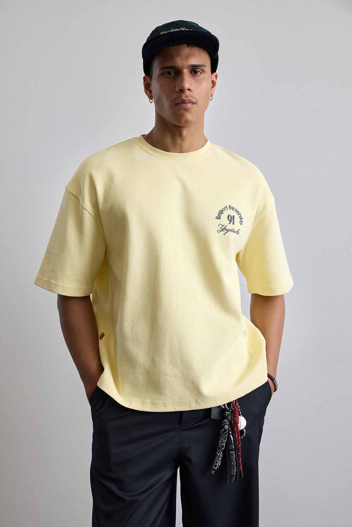 BACKBEAT 2023 グッズTシャツ Lサイズ Erkek Oversize Yıkamalı Arkası Baskılı T-Shirt Sarı | ABLUKA