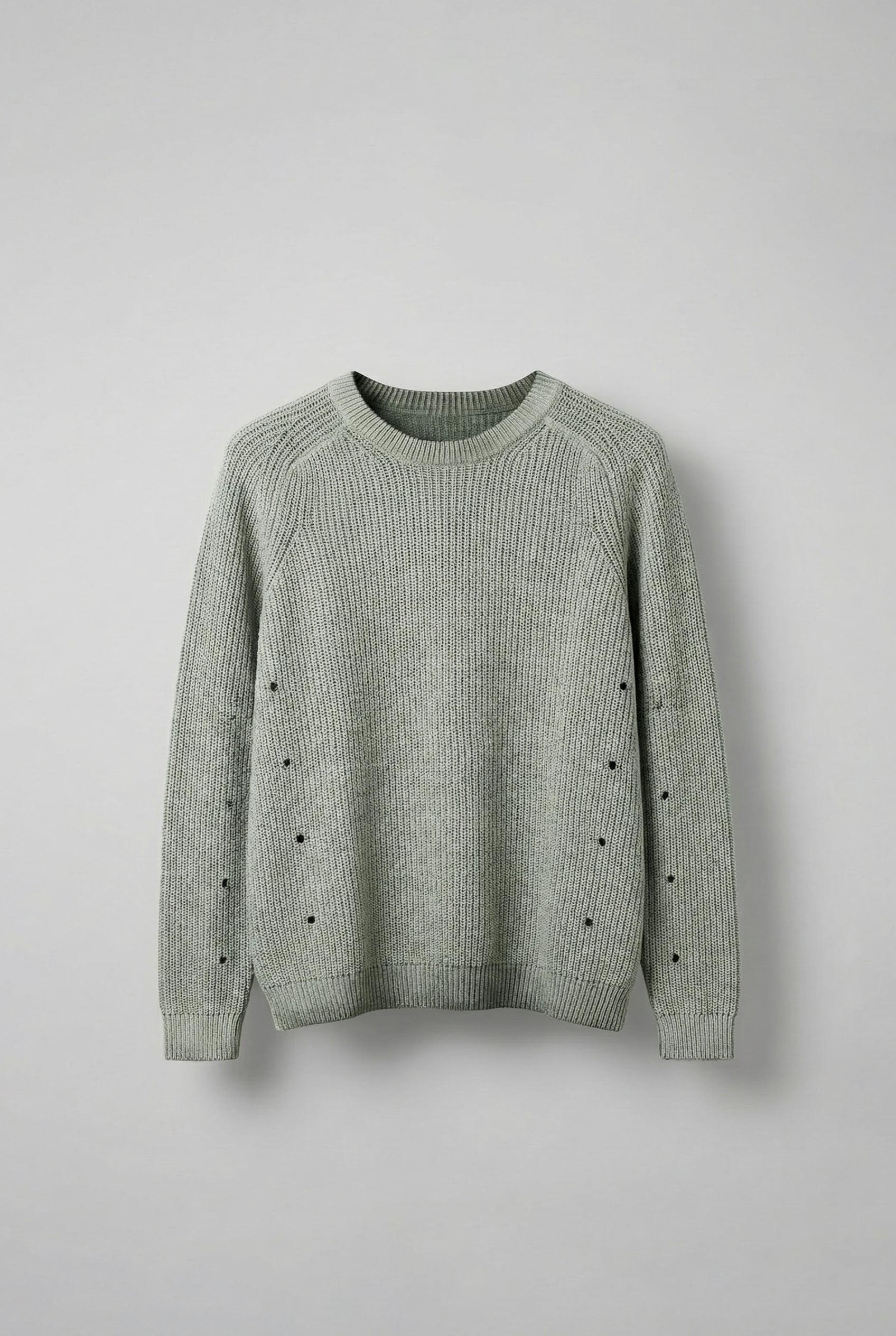 Erkek Oversize Yıkamalı Distressed Triko Kazak Mint