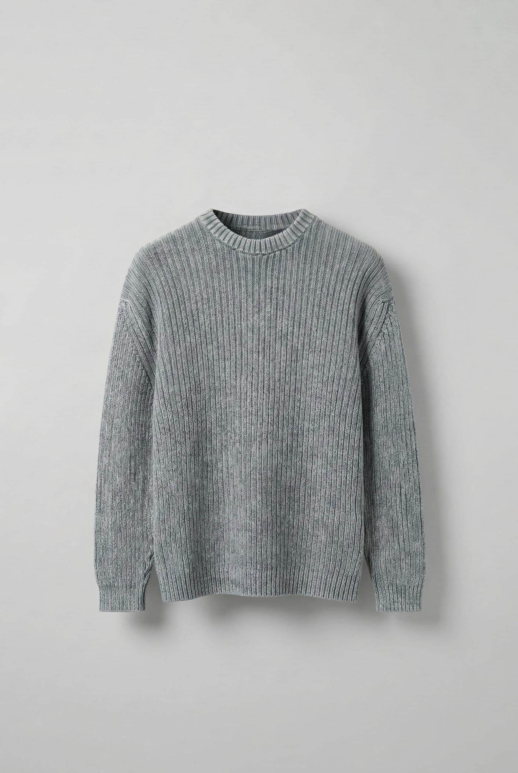 Erkek Oversize Yıkamalı Efektli Basic Kazak Gri