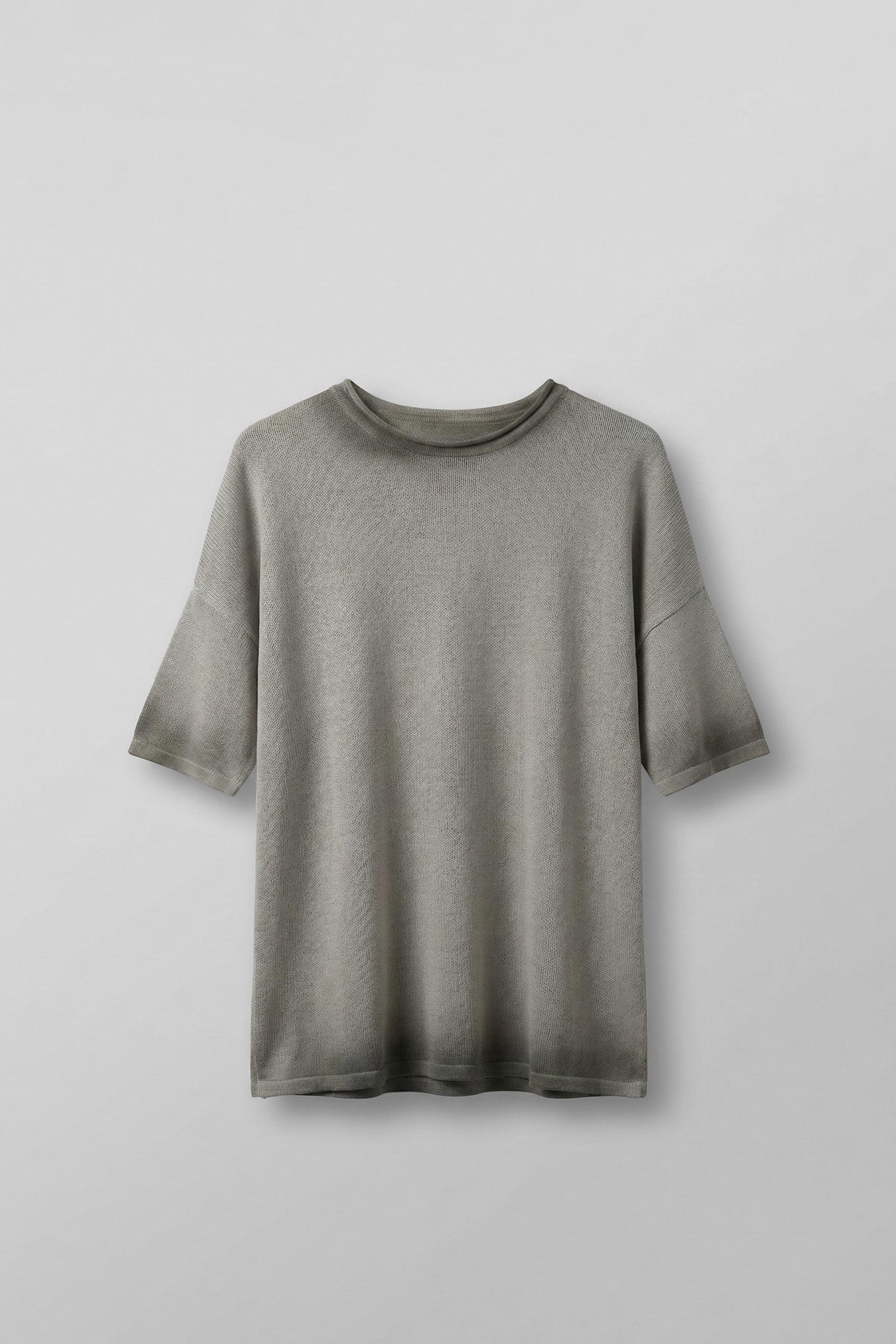 Erkek Oversize Yıkamalı Örme T-Shirt Gri