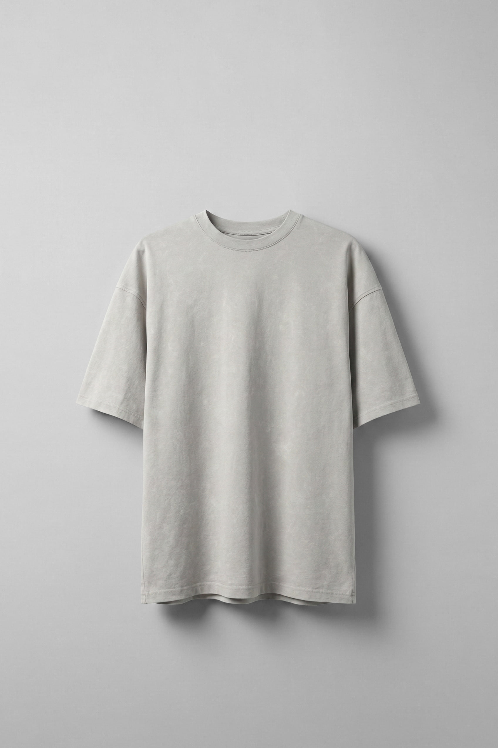 Erkek Oversize Yıkamalı Pamuklu Basic T-Shirt Gri