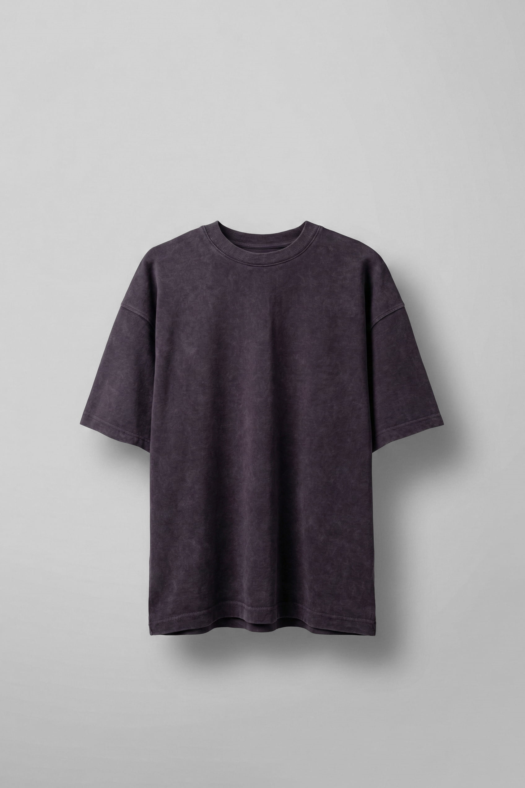 Erkek Oversize Yıkamalı Pamuklu Basic T-Shirt Mürdüm