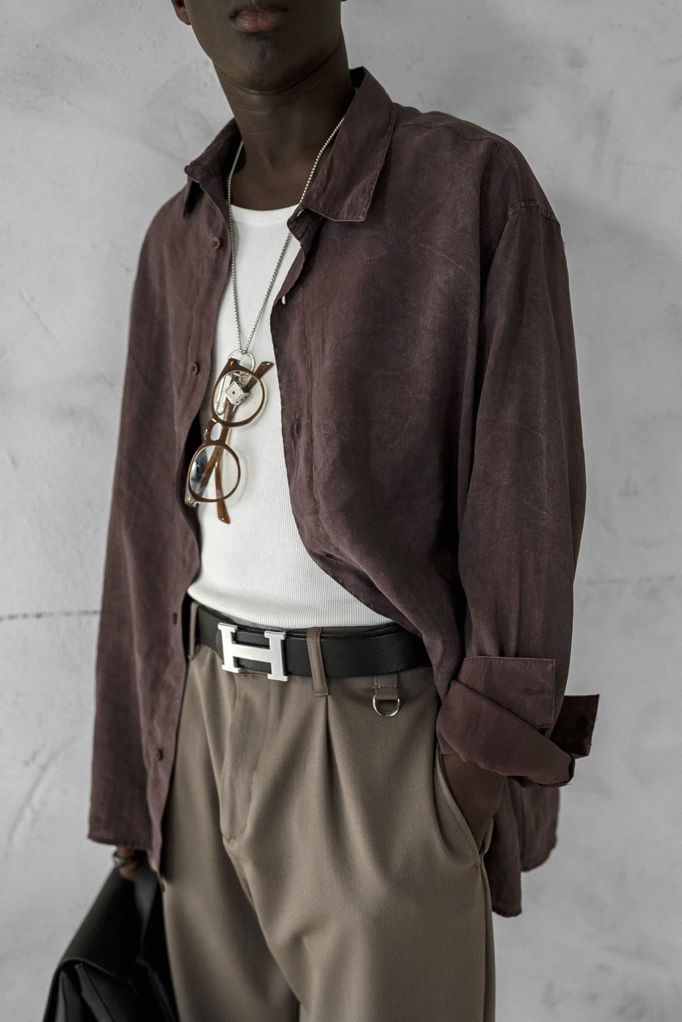 Erkek Oversize Yıkamalı Rahat Gömlek Kahverengi