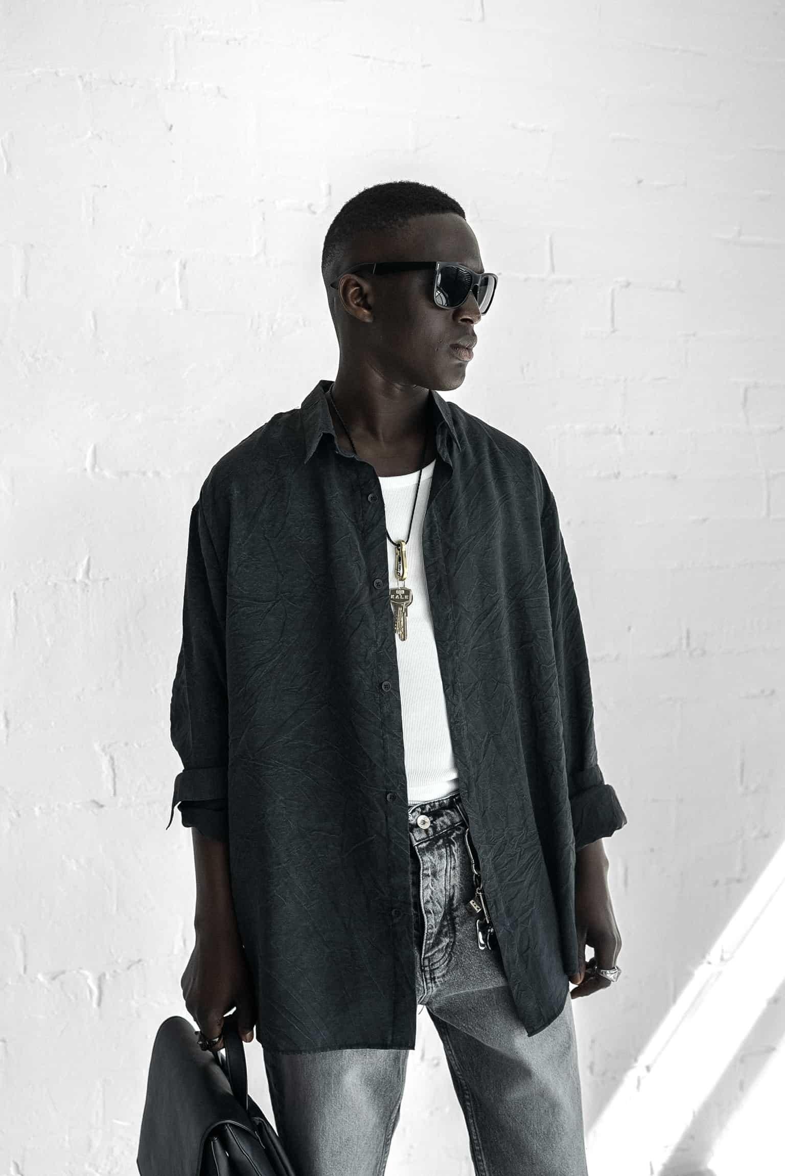 Erkek Oversize Yıkamalı Rahat Gömlek Siyah