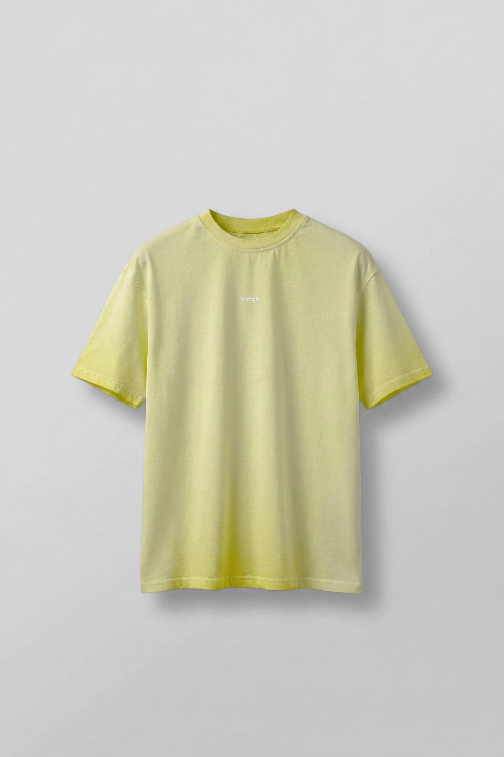 Erkek Oversize Yuvarlak Yaka Yıkamalı Catch T-Shirt Sarı