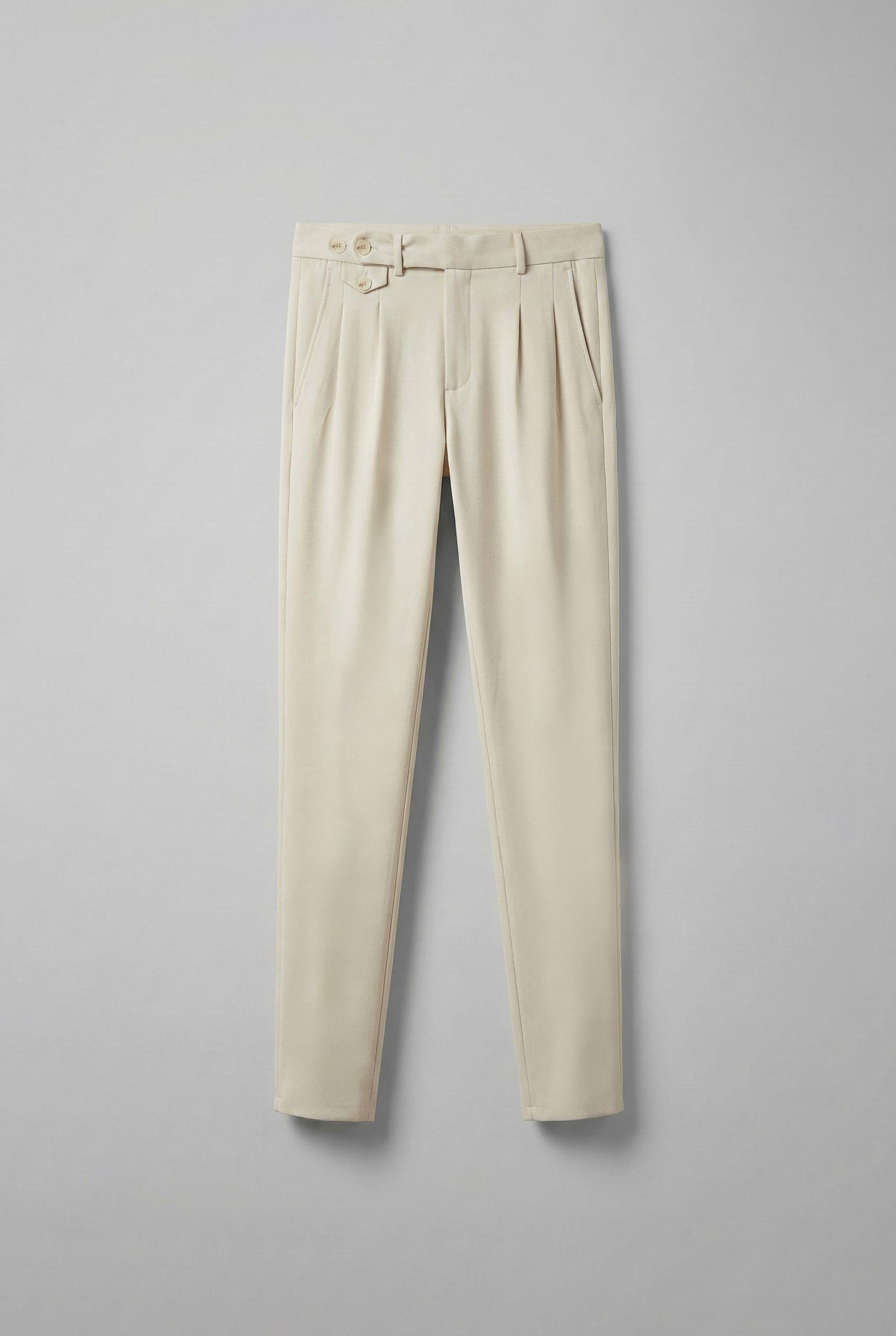 Erkek Pileli Kumaş Pantolon Açık Krem