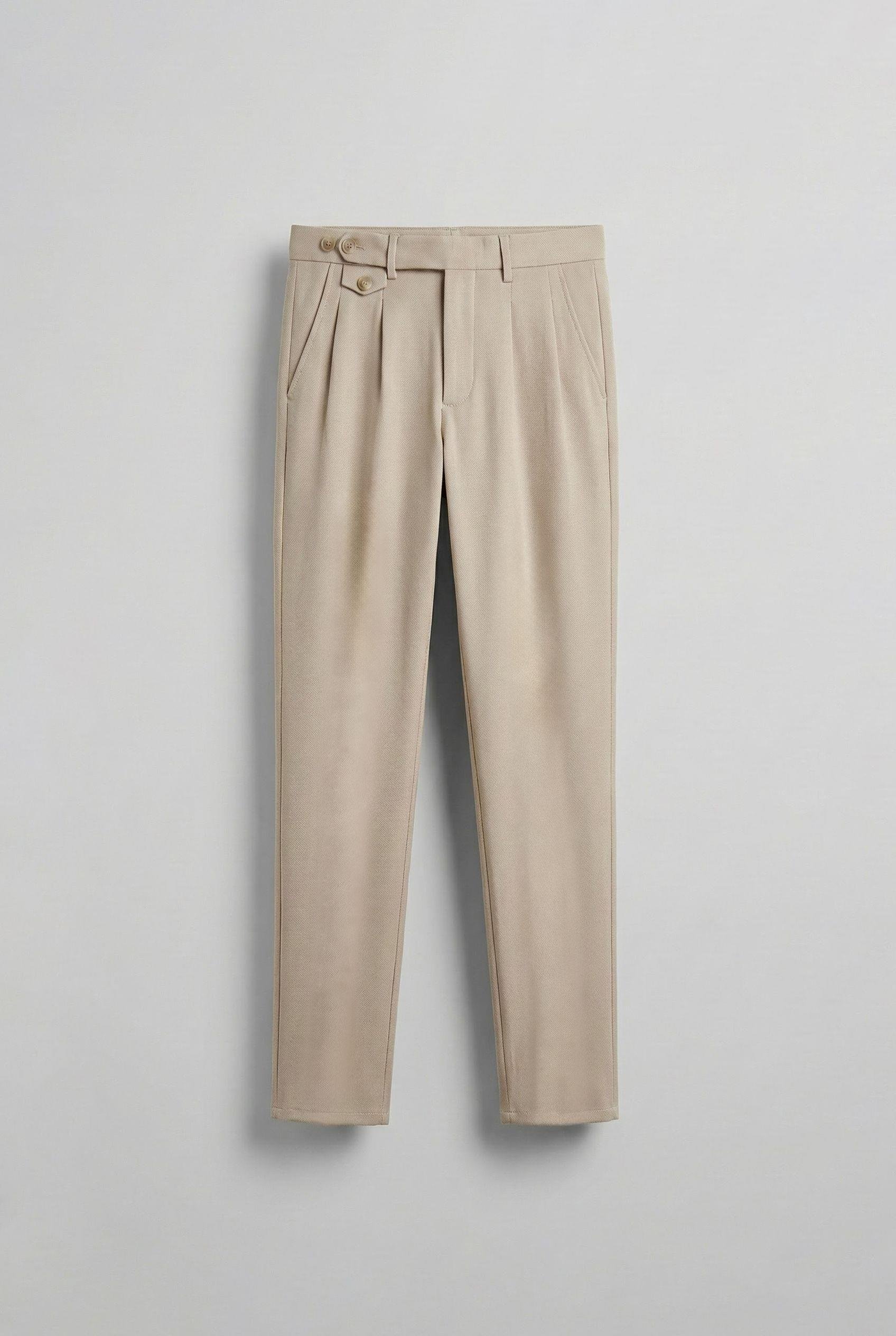 Erkek Pileli Kumaş Pantolon Krem