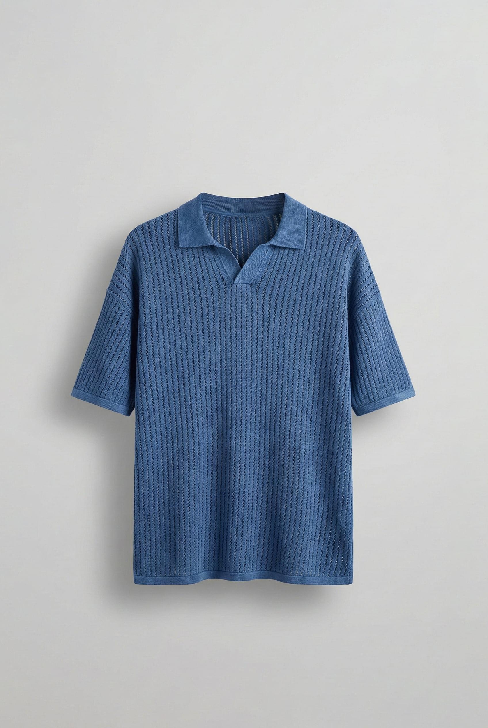 Erkek Polo Yaka Regular Fit Triko T-shirt Koyu Mavi