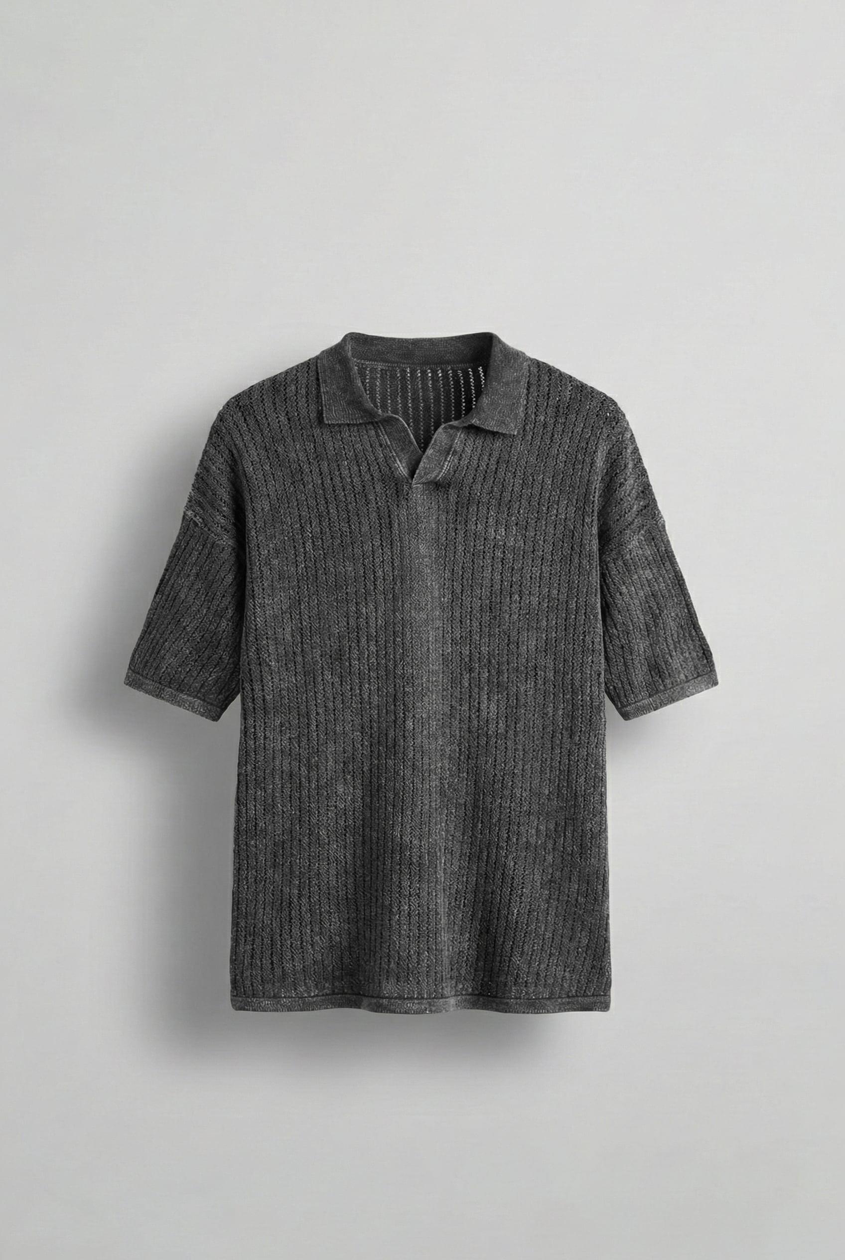 Erkek Polo Yaka Regular Fit Triko T-shirt Siyah