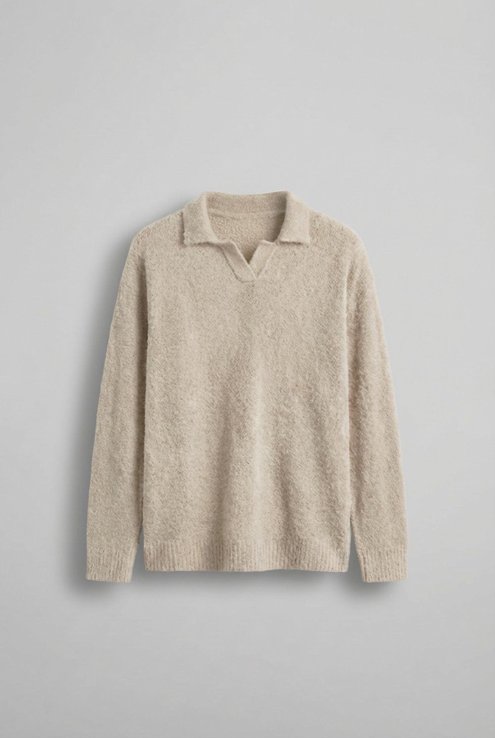 Erkek Polo Yaka Yumuşak Dokulu Oversize Kazak Taş