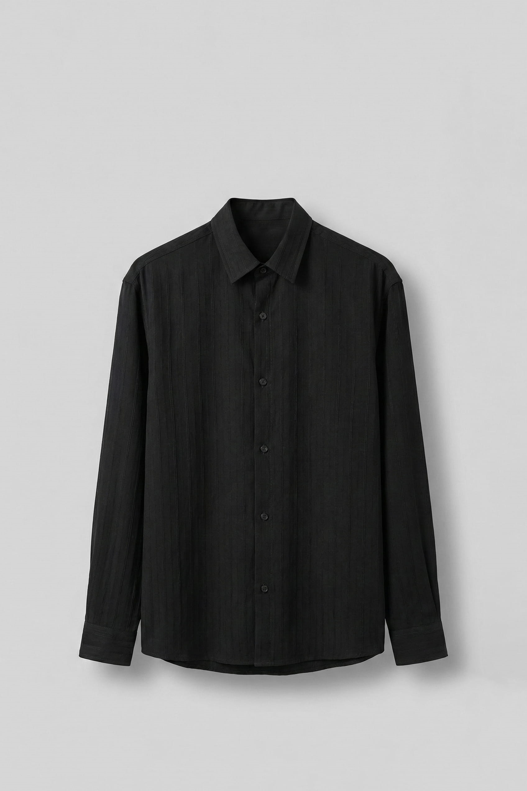 Erkek Premium Çizgili Pamuklu Oversize Gömlek Siyah