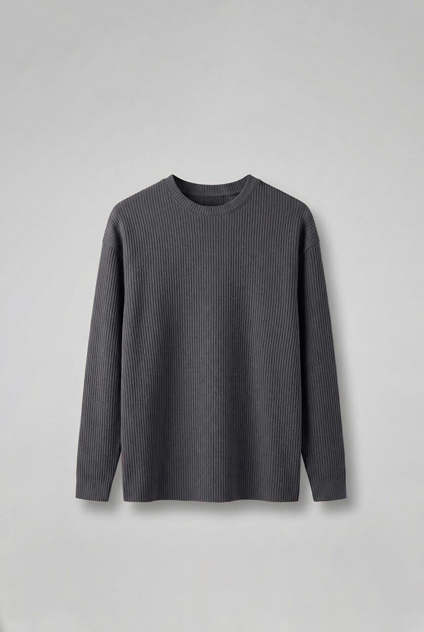 Erkek Rahat Kalıp Fitilli Uzun Kollu Sweatshirt Füme