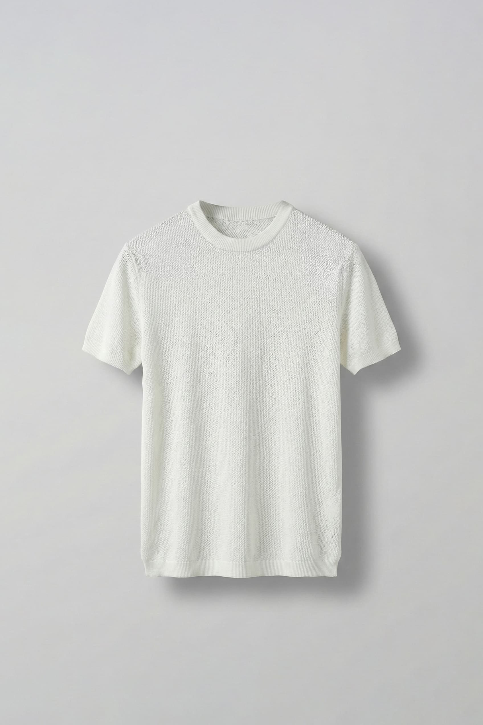 Erkek Regular Fit Bisiklet Yaka Esnek Triko T-Shirt Ekru