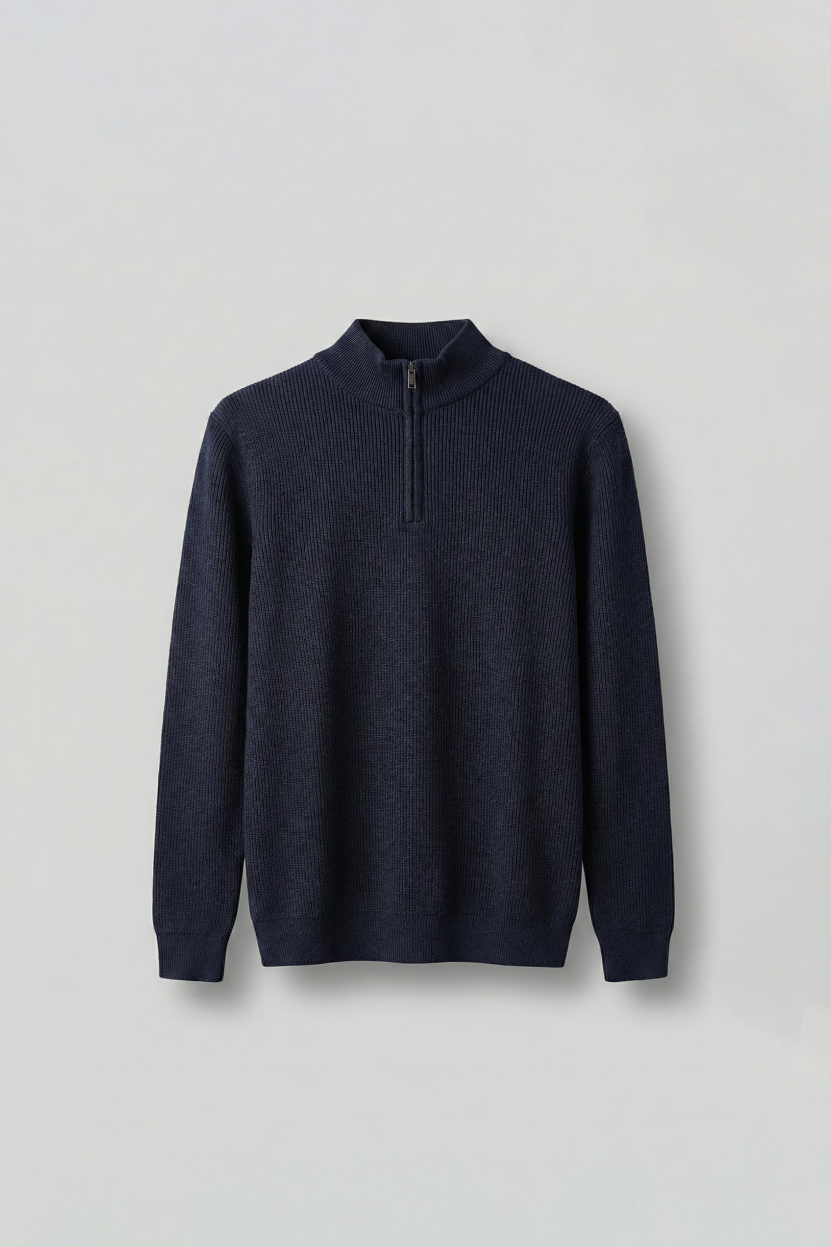 Erkek Regular Fit Fermuarlı Premium Kumaş Kazak Lacivert