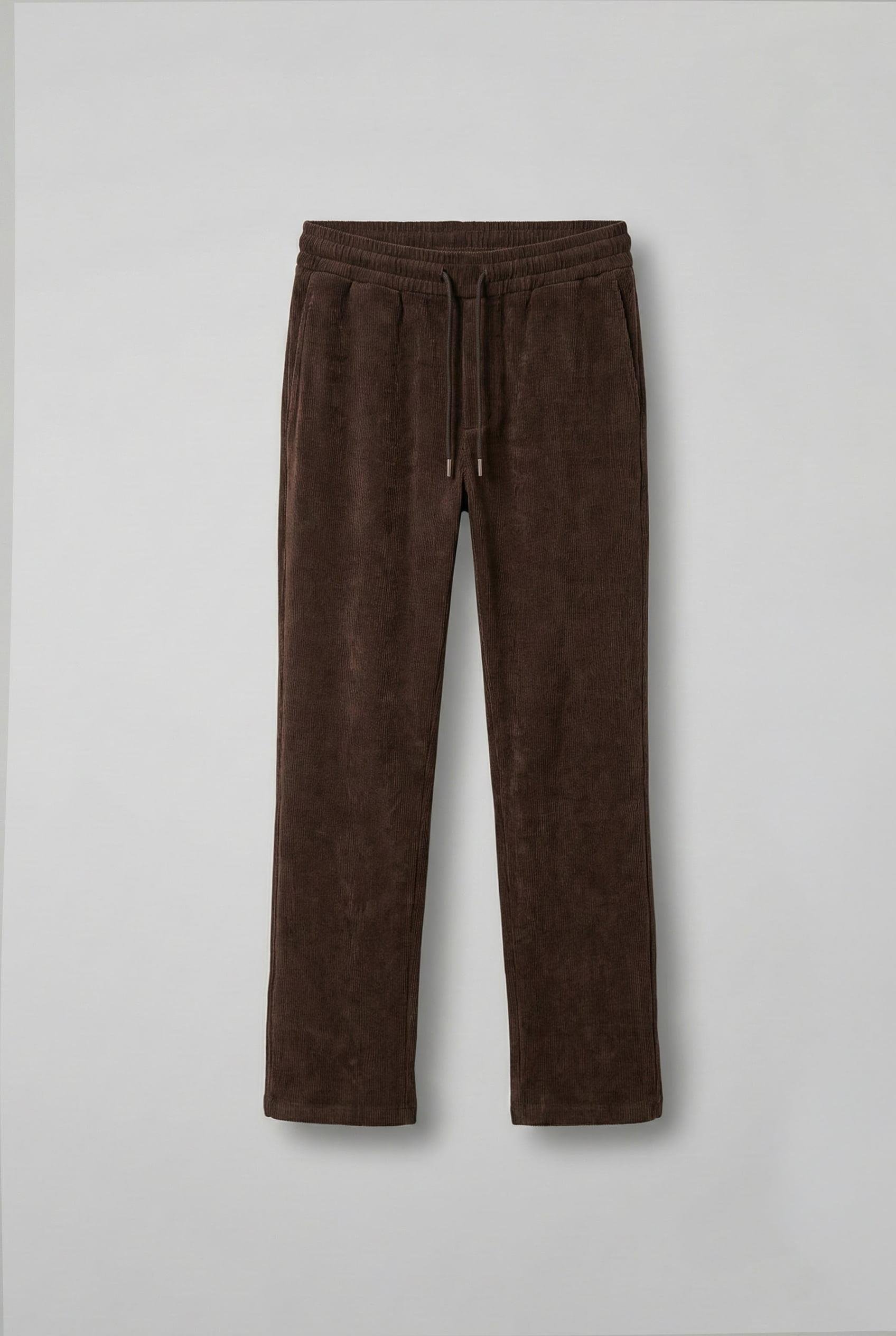 Erkek Regular Fit Fitilli Beli Lastikli Pantolon Kahverengi