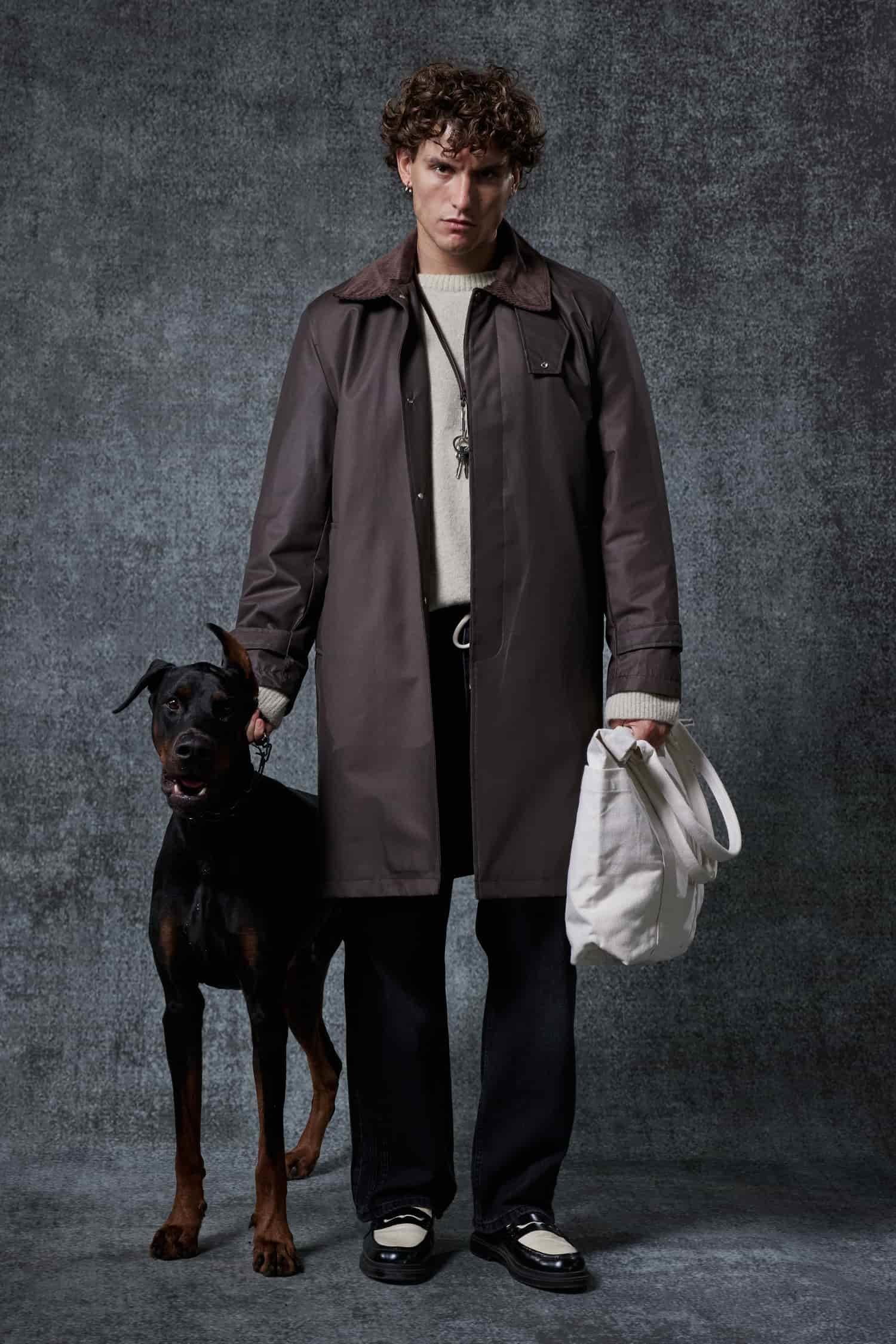 Erkek Relax Fit Kadife Yaka Detaylı Uzun Trençkot Haki Yeşil