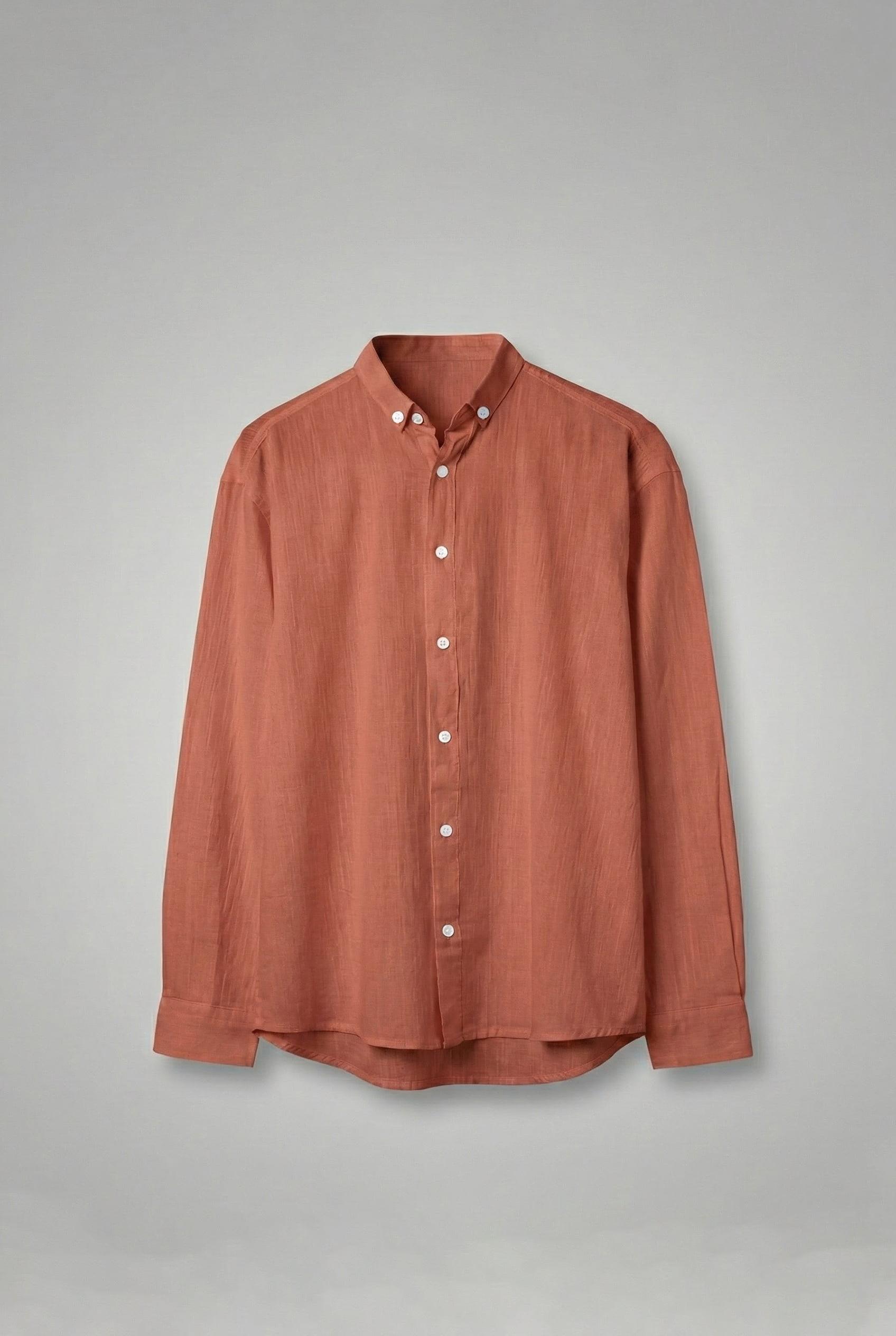 Erkek Relax Fit Rahat Kesim İnce Gömlek Kiremit