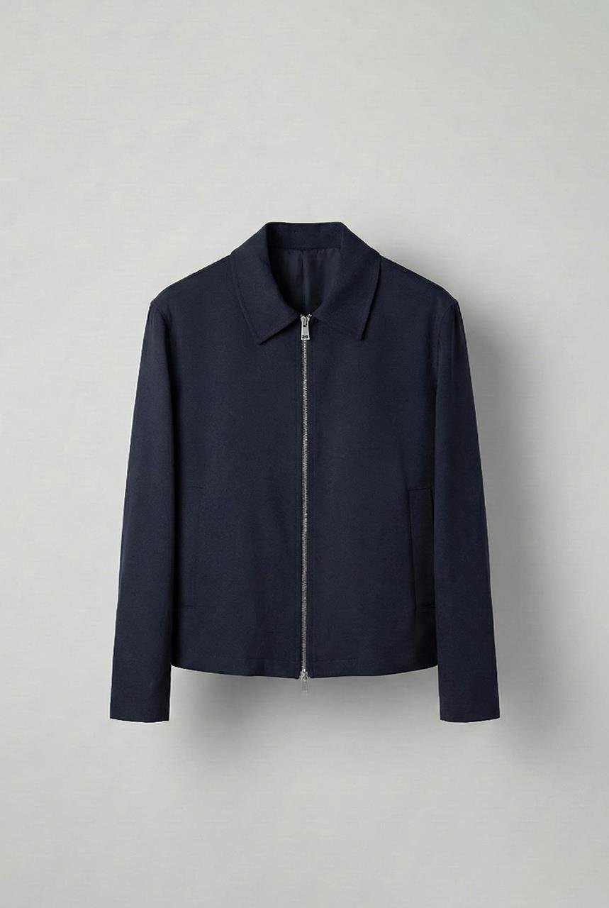 Erkek Relaxed Fit Fermuarlı İnce Ceket Koyu Lacivert