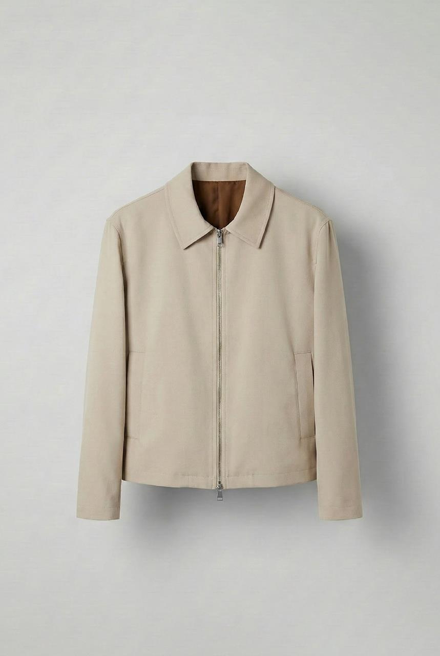 Erkek Relaxed Fit Fermuarlı İnce Ceket Bej