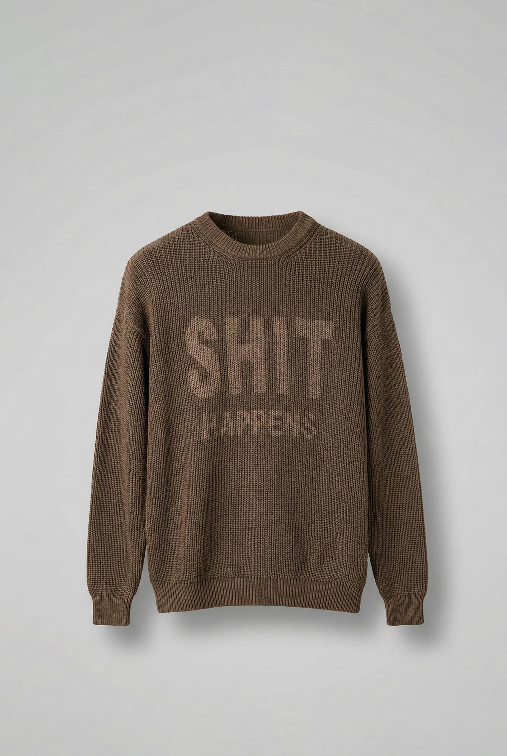 Erkek Relaxed Fit Yıkamalı Örme Kazak %100 Pamuk Kahve