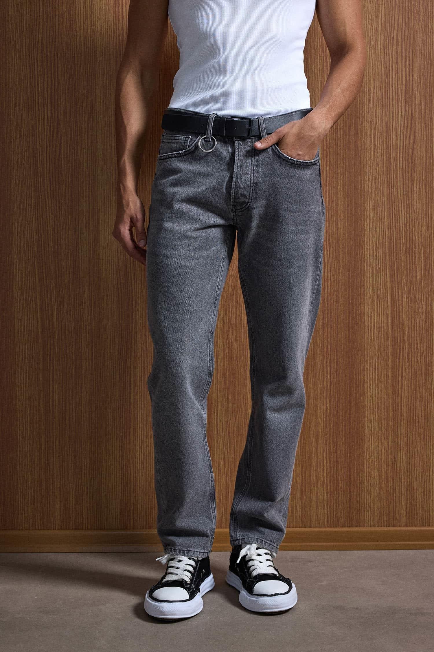 Erkek Relaxed Straight Fit Basic Jean Gri
