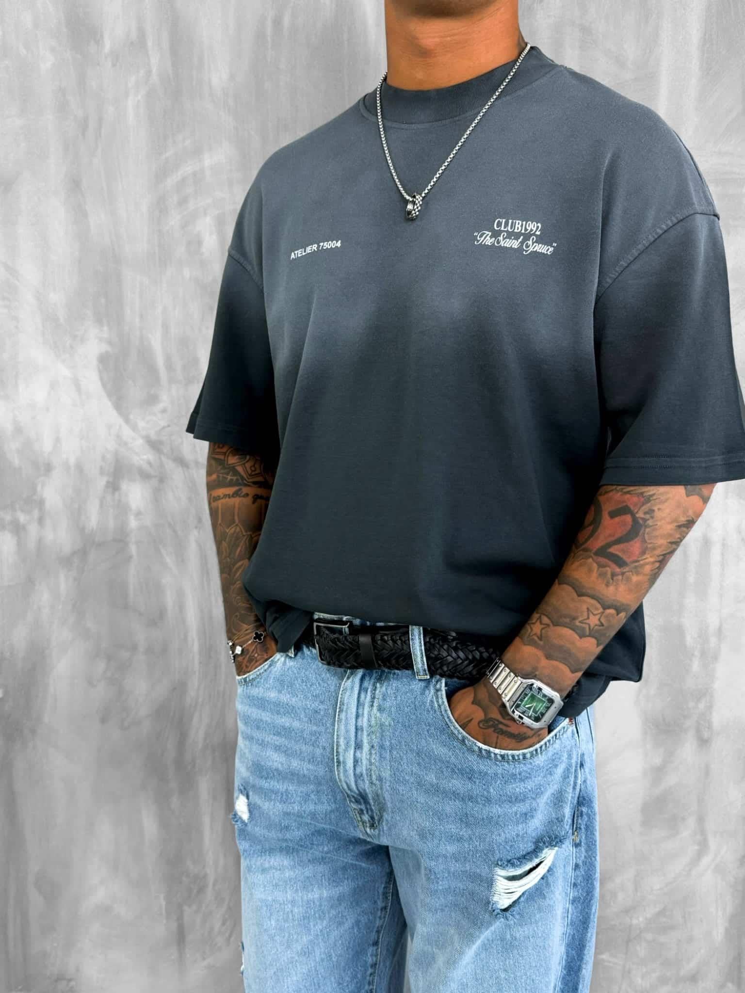 Erkek Yıkamalı Premium Kumaş Oversize T-Shirt Siyah · 3