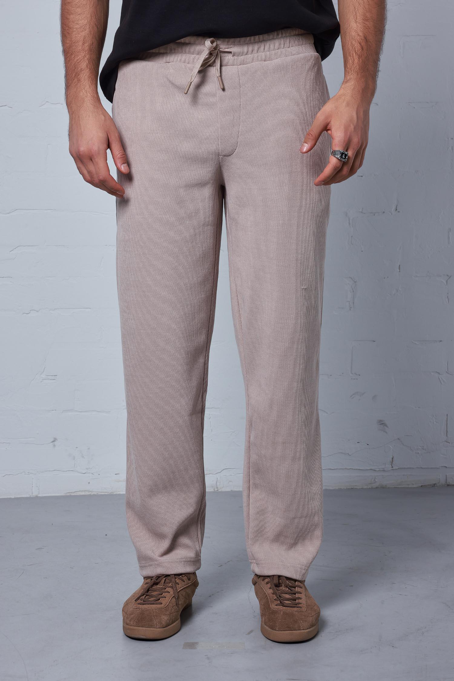 Erkek Slim Fit Fitilli Beli Lastikli Pantolon Bej