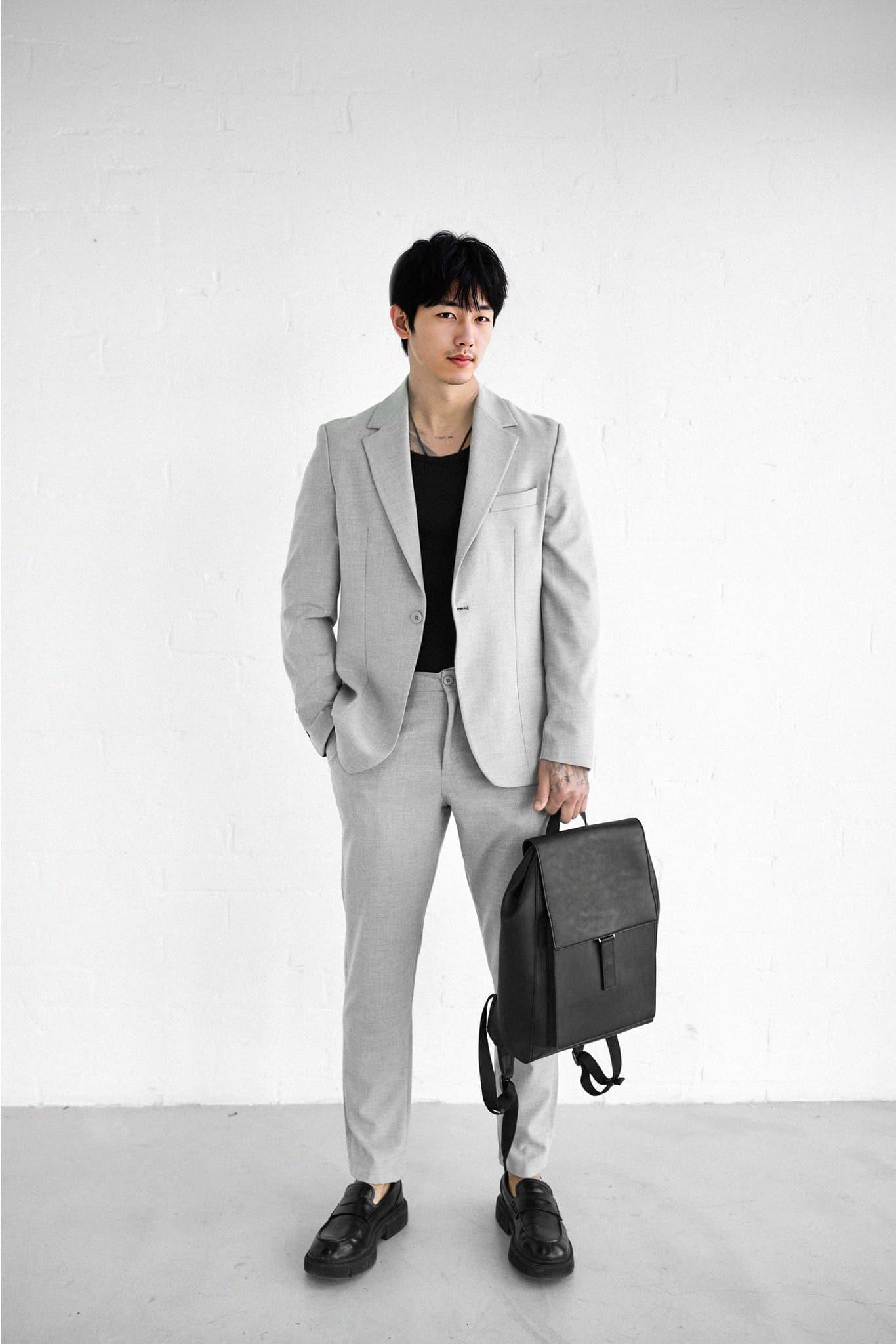 Erkek Slim Fit Takım Elbise Gri