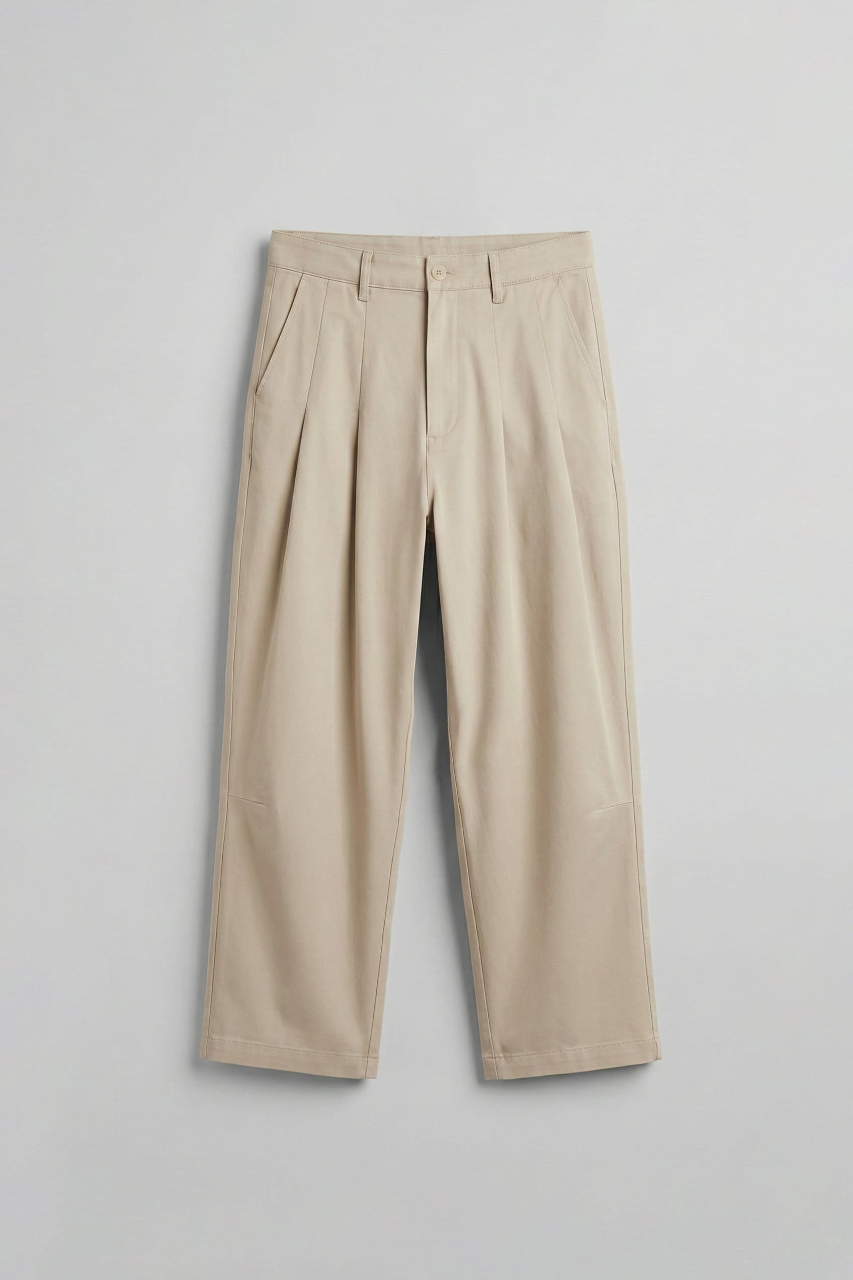 Erkek Süper Baggy Pileli Vintage Pantolon Bej