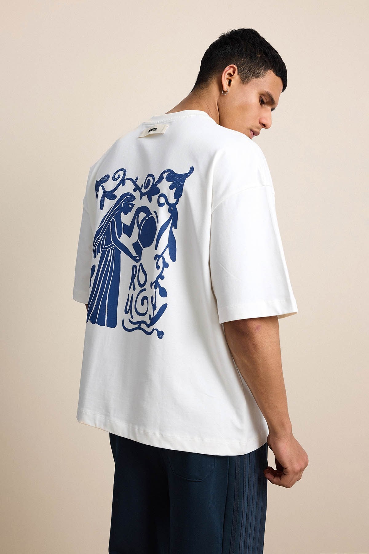 Erkek Süper Oversize Antik Figür Baskılı T-Shirt Ekru | ABLUKA