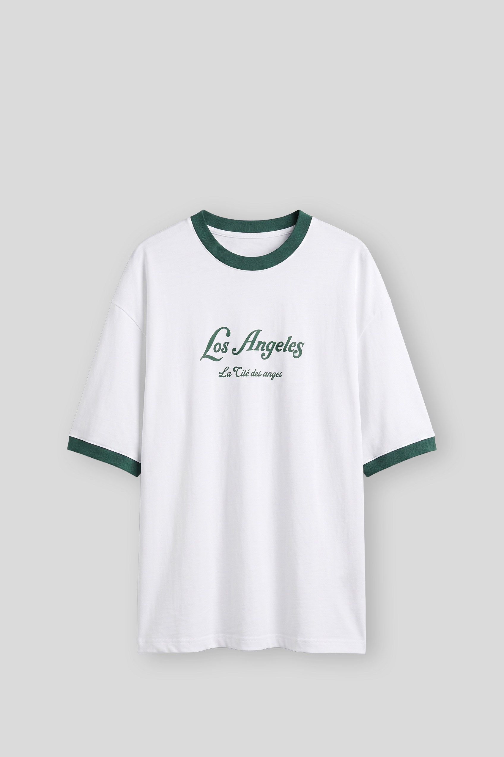 Erkek Süper Oversize LA Baskılı Kontrast T-Shirt Beyaz | Abluka