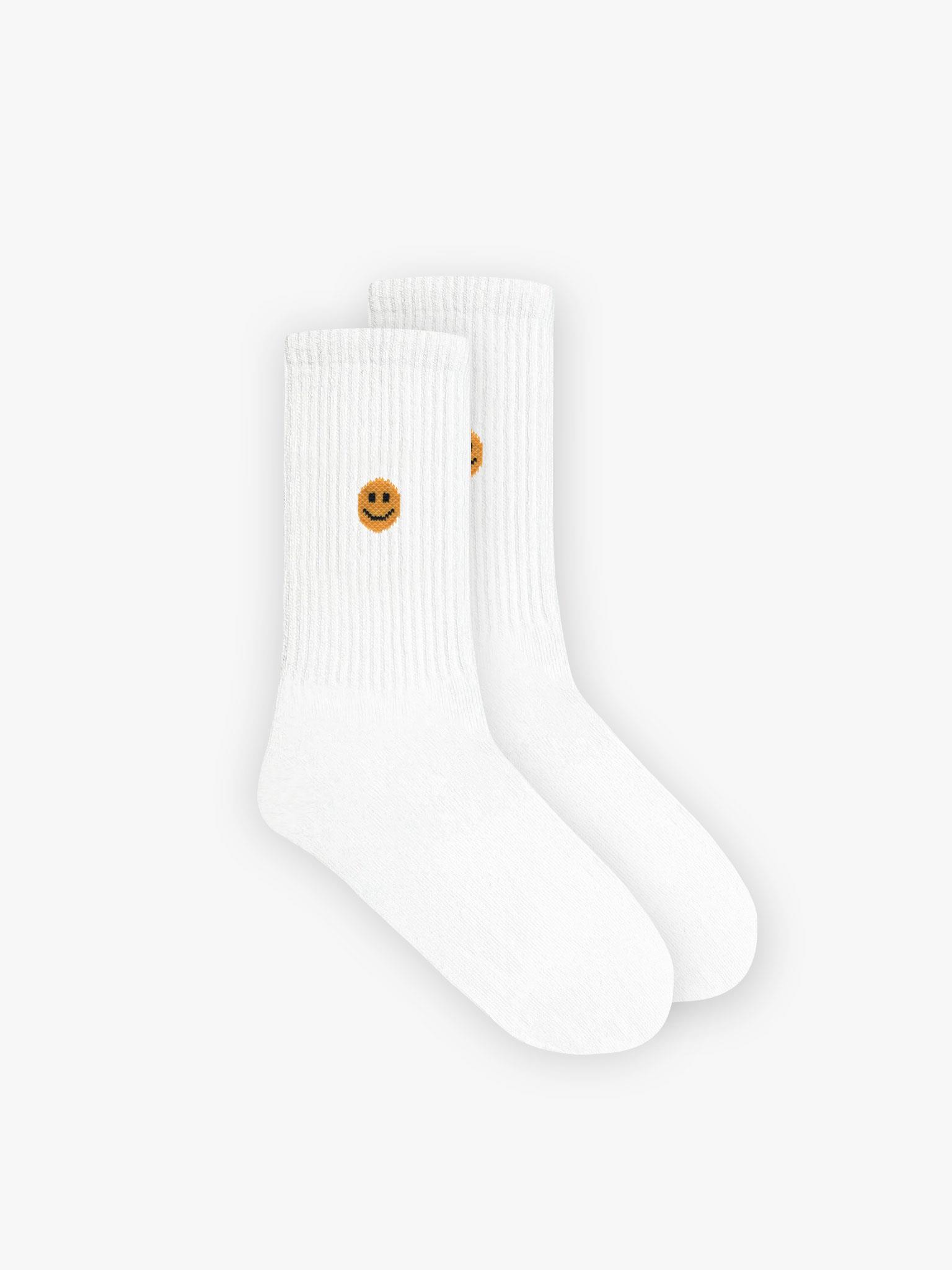 Erkek Unisex Emoji Baskılı Uzun Kolej Tenis Çorap Beyaz