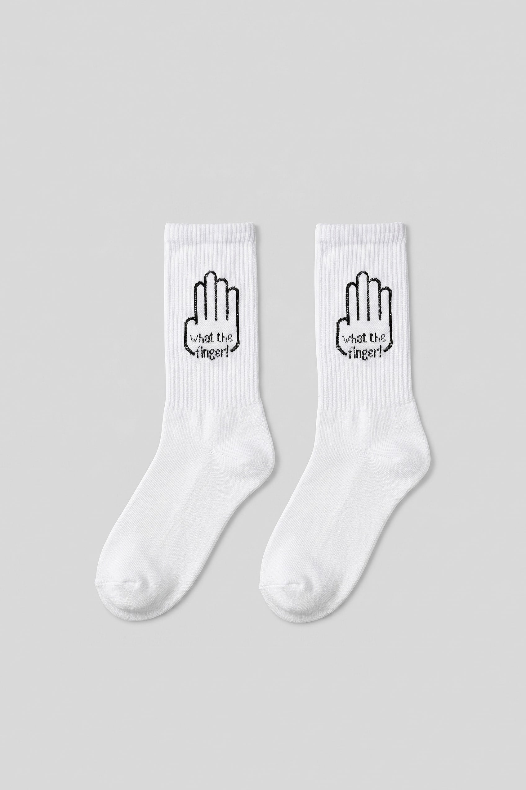 Erkek What The Finger Baskılı Çorap Beyaz