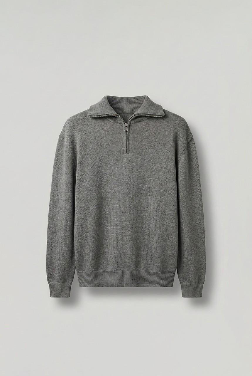 Erkek Yarım Fermuarlı Premium Kumaş Oversize Kazak Füme