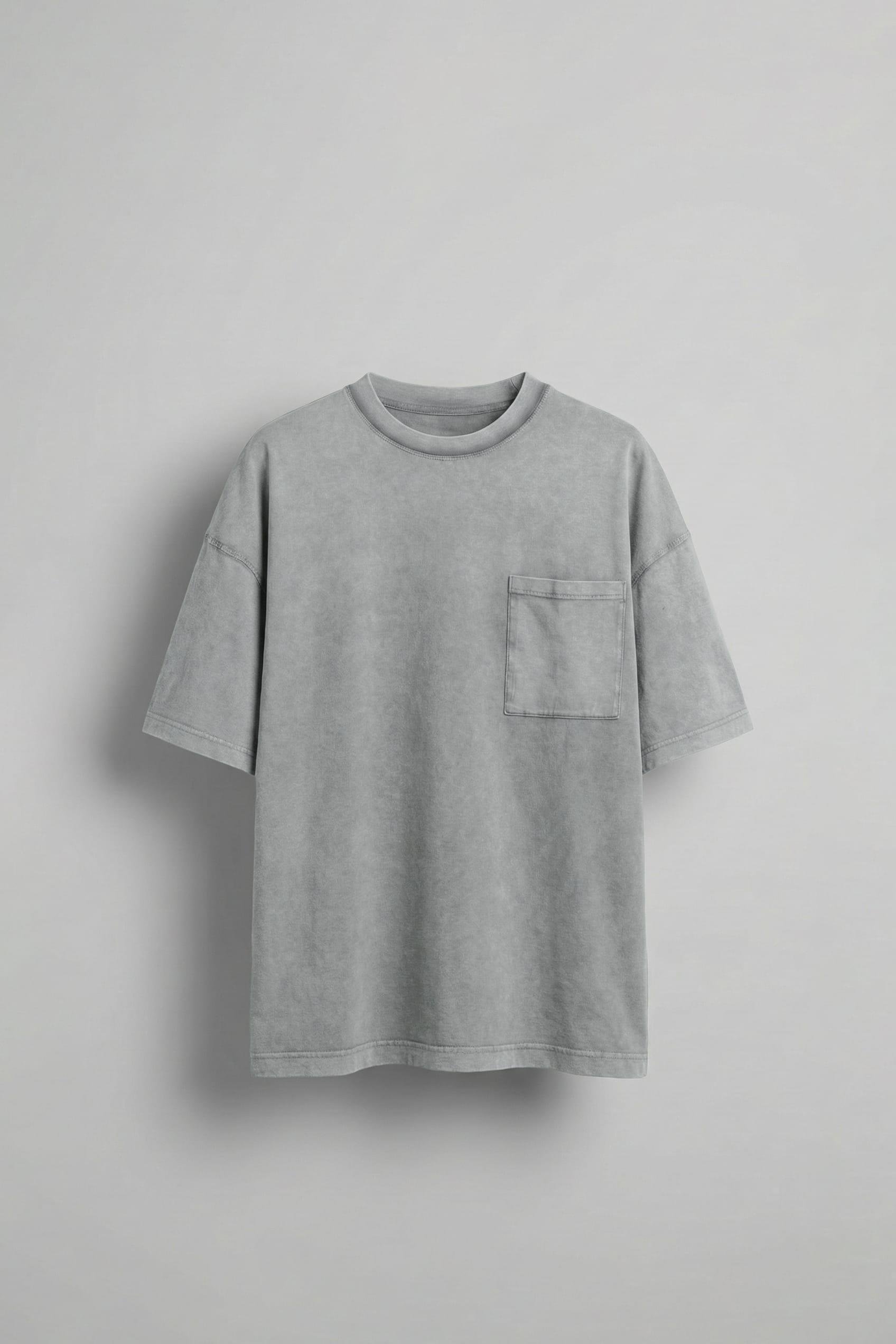 Erkek Yıkamalı Dikiş Detaylı Oversize T-Shirt Gri