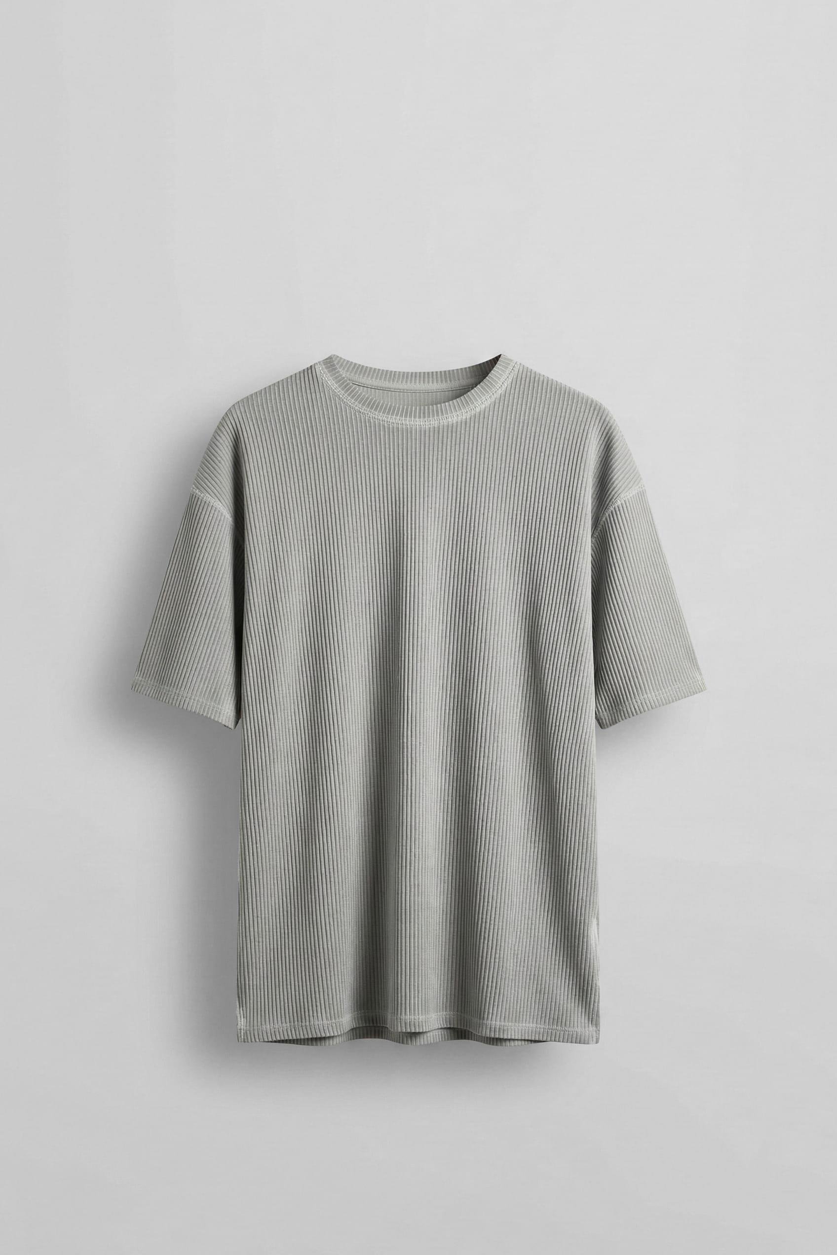Erkek Yıkamalı Fitilli Oversize T-Shirt Gri